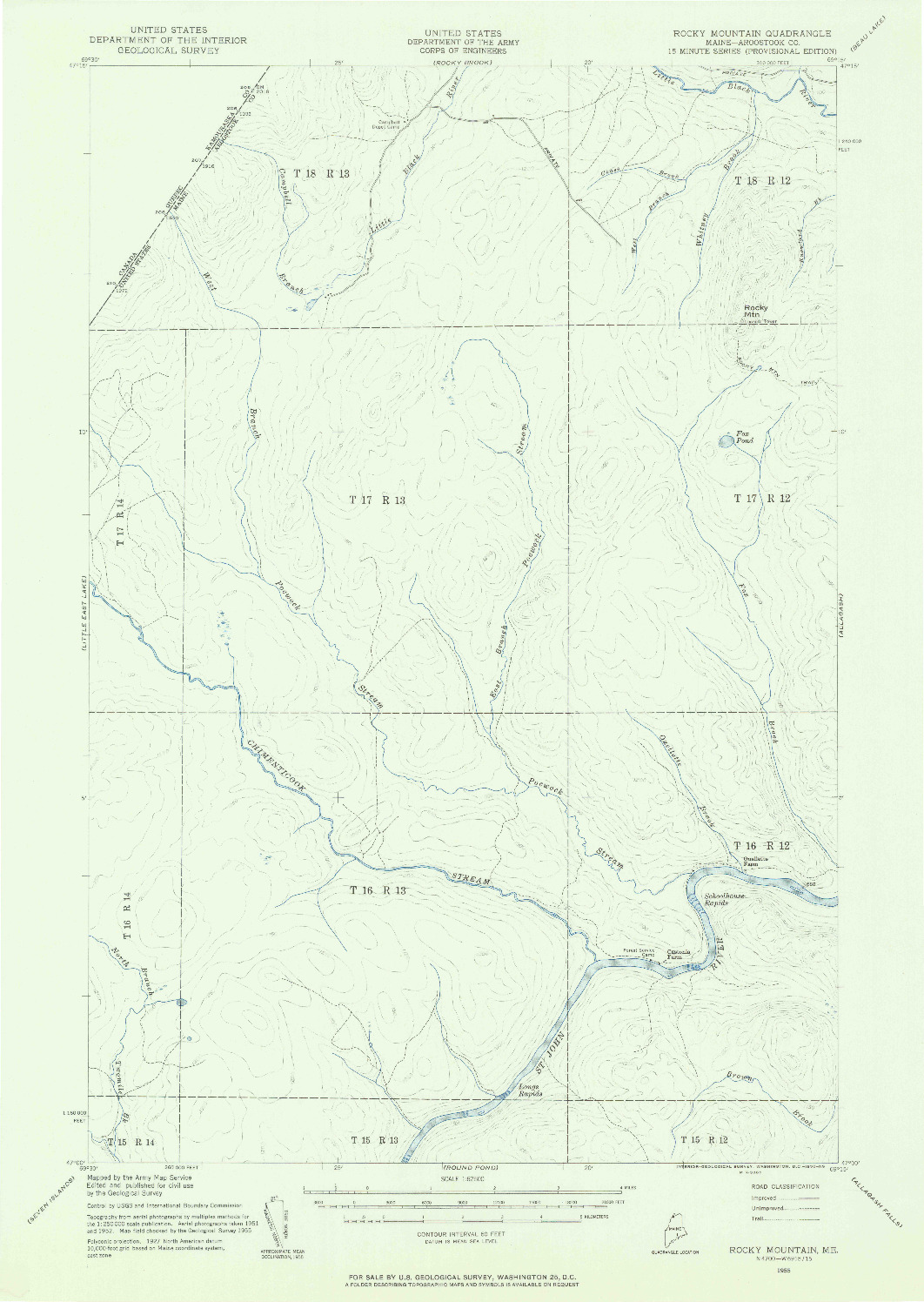 USGS 1:62500-SCALE QUADRANGLE FOR ROCKY MOUNTAIN, ME 1955