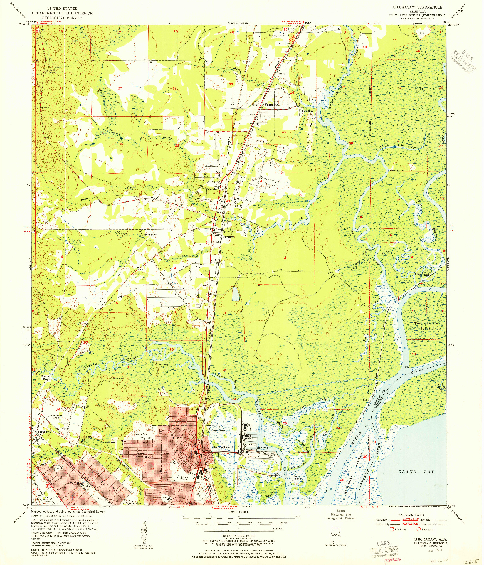 USGS 1:24000-SCALE QUADRANGLE FOR CHICKASAW, AL 1953
