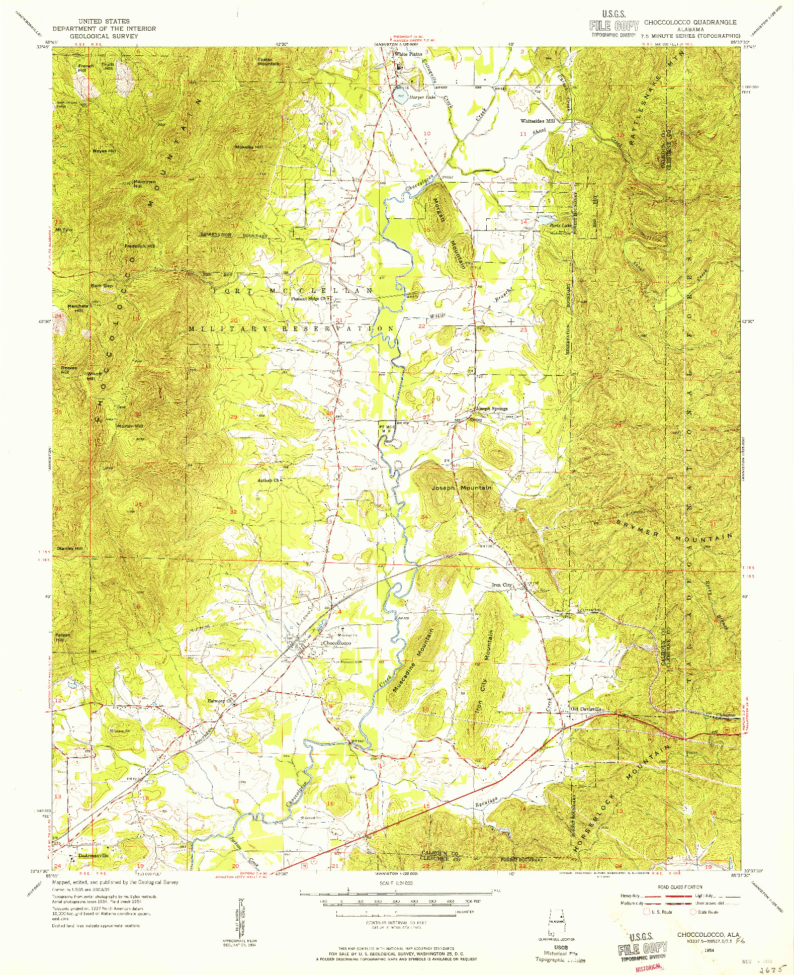 USGS 1:24000-SCALE QUADRANGLE FOR CHOCCOLOCCO, AL 1954