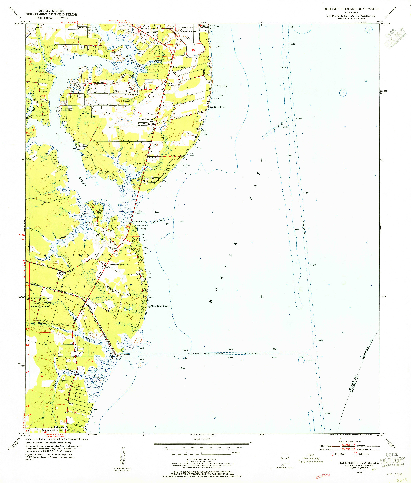 USGS 1:24000-SCALE QUADRANGLE FOR HOLLINGERS ISLAND, AL 1953
