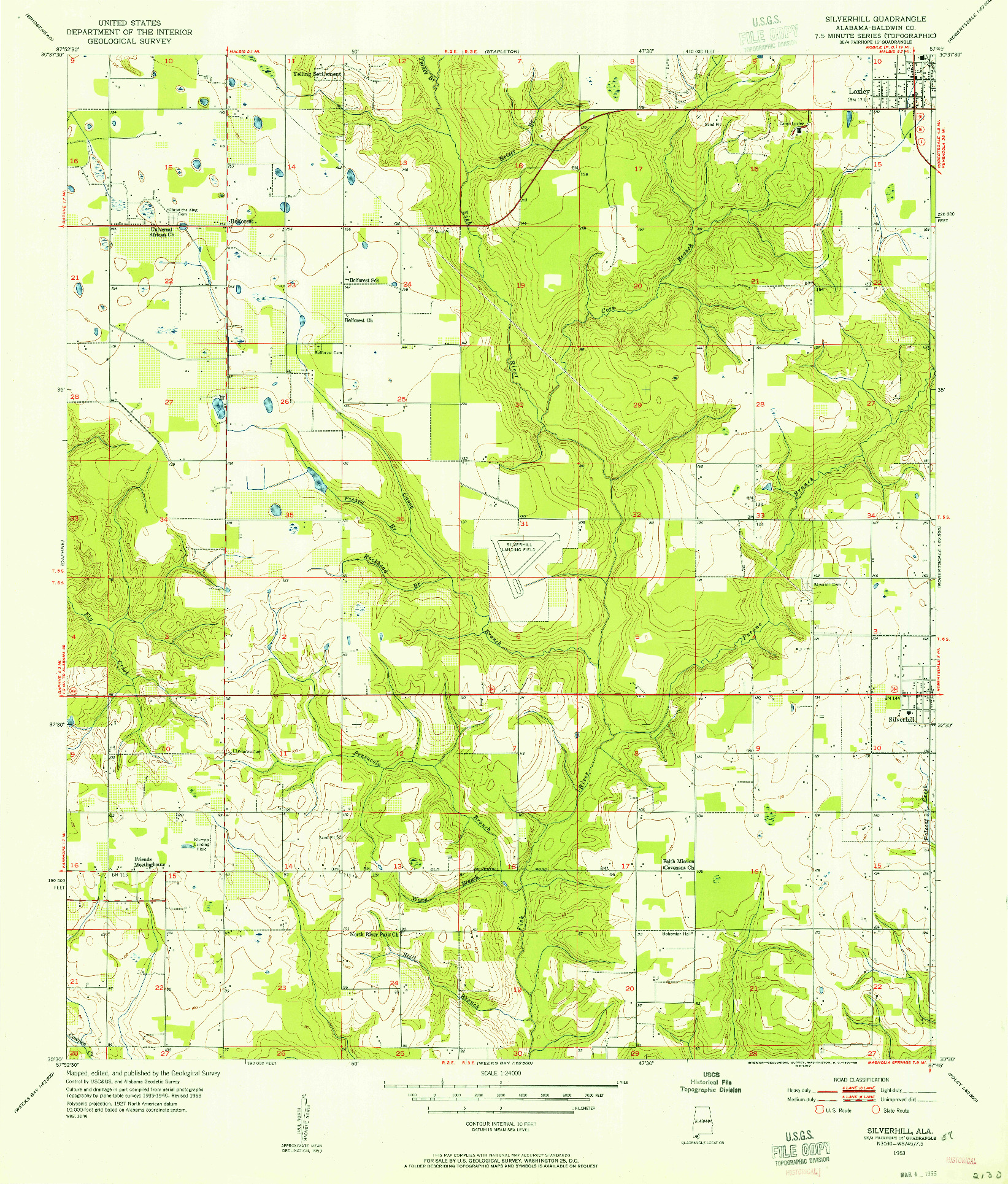 USGS 1:24000-SCALE QUADRANGLE FOR SILVERHILL, AL 1953