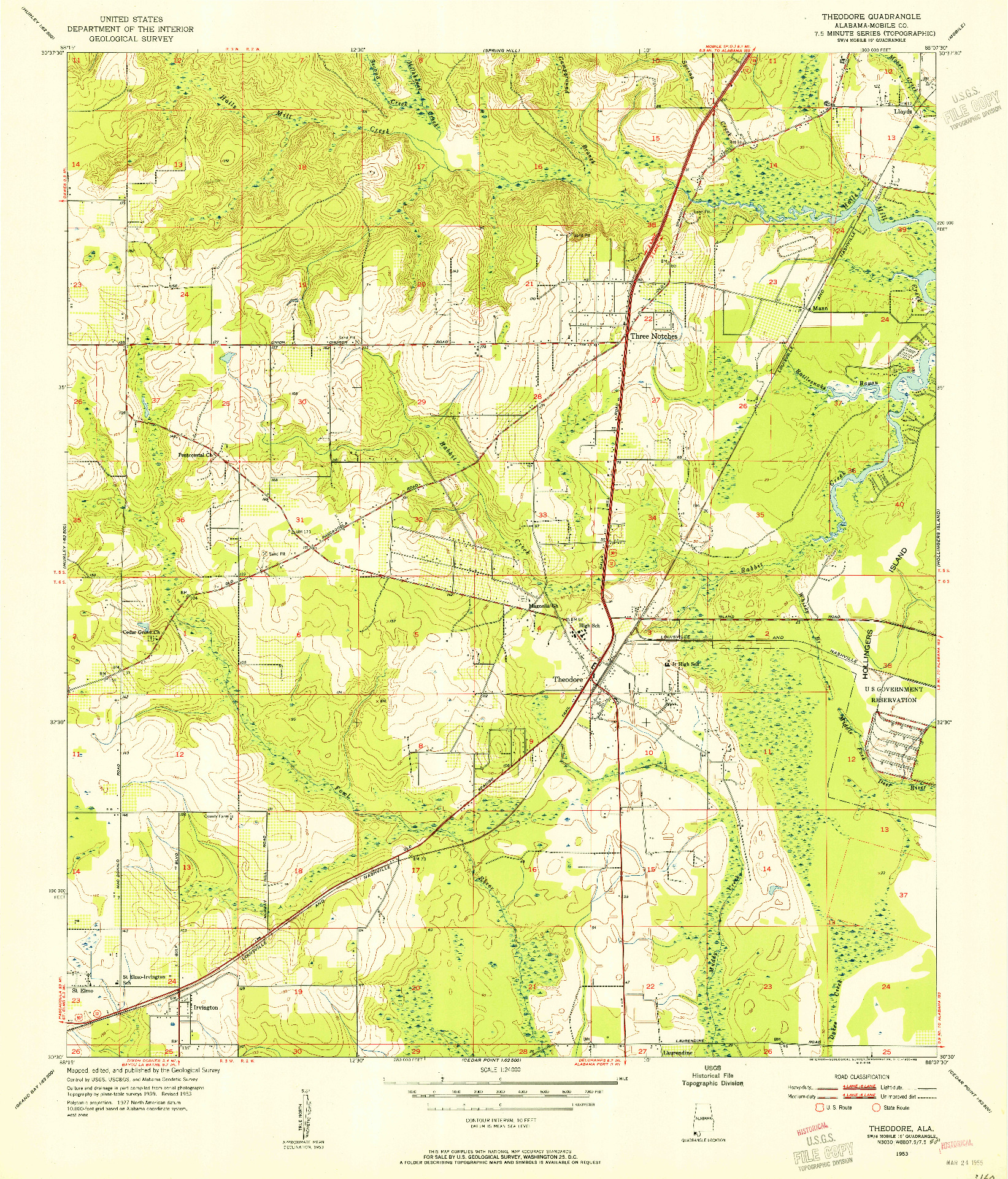 USGS 1:24000-SCALE QUADRANGLE FOR THEODORE, AL 1953