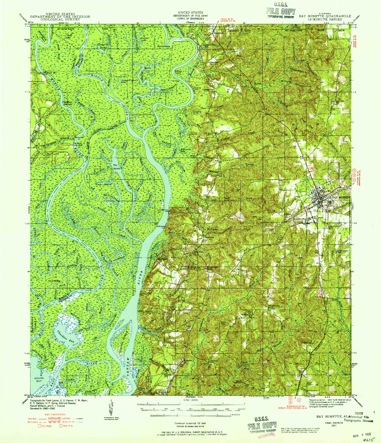 USGS 1:62500-SCALE QUADRANGLE FOR BAY MINETTE, AL 1941