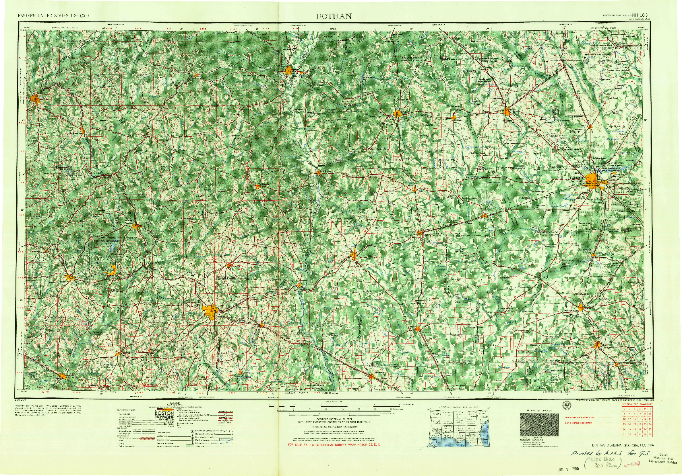 USGS 1:250000-SCALE QUADRANGLE FOR DOTHAN, AL 1955