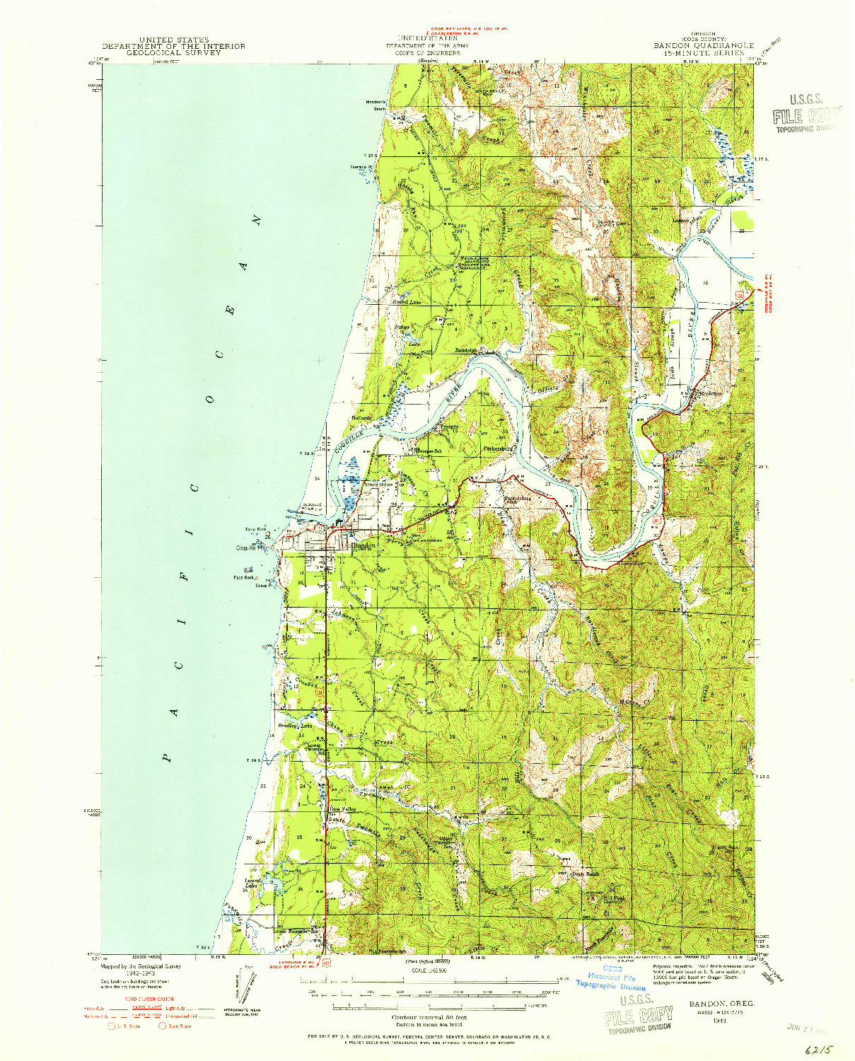 USGS 1:62500-SCALE QUADRANGLE FOR BANDON, OR 1943