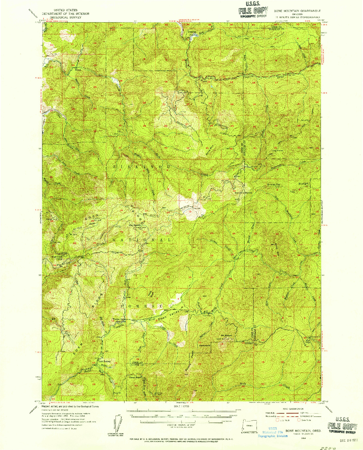 USGS 1:62500-SCALE QUADRANGLE FOR BONE MOUNTAIN, OR 1954