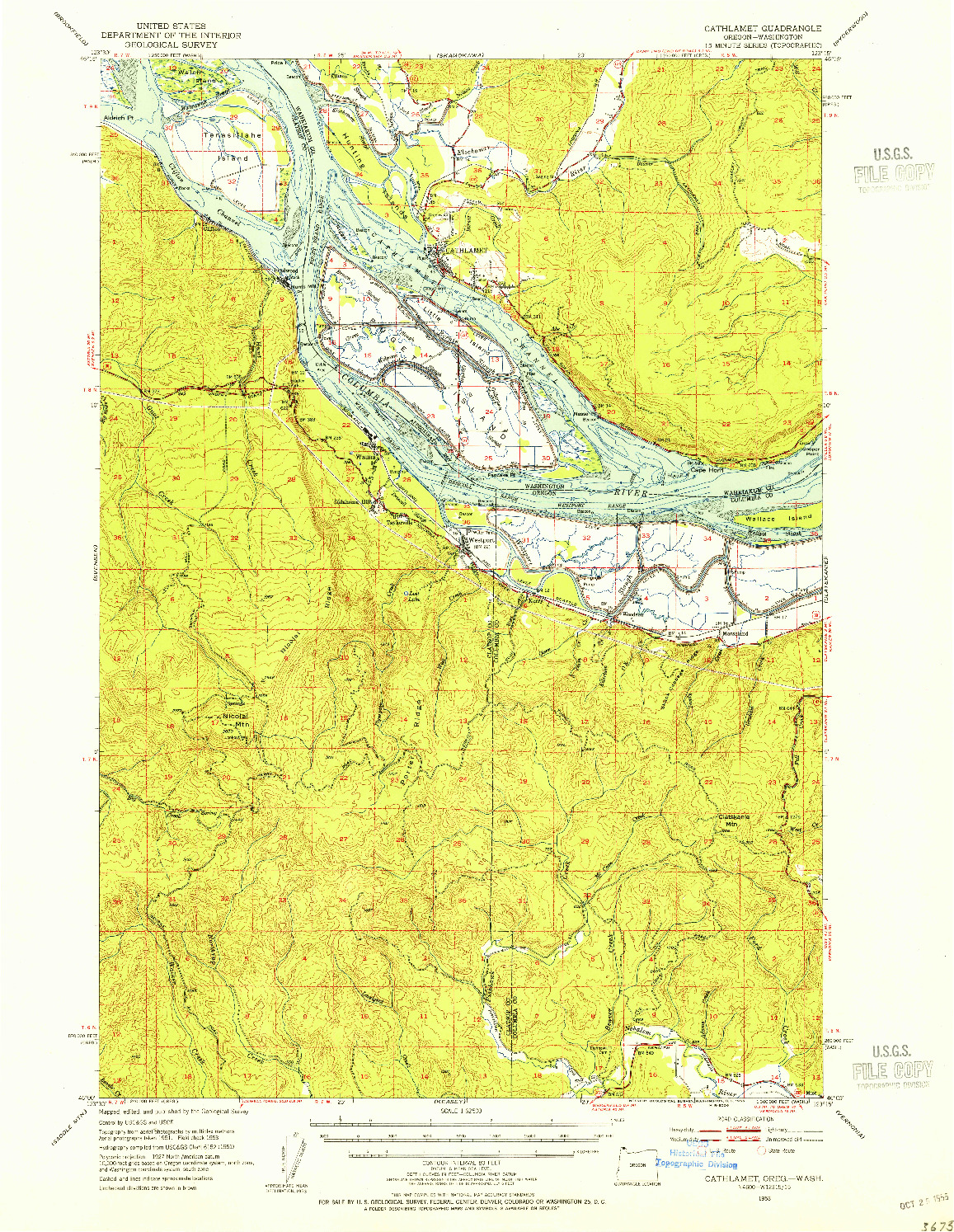 USGS 1:62500-SCALE QUADRANGLE FOR CATHLAMET, OR 1953