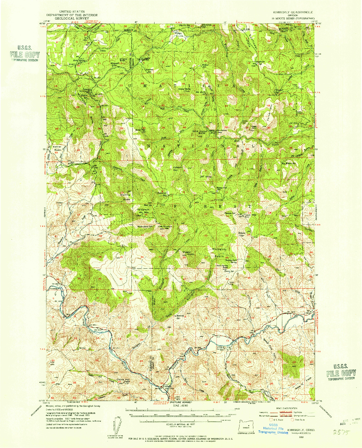 USGS 1:62500-SCALE QUADRANGLE FOR KIMBERLY, OR 1953