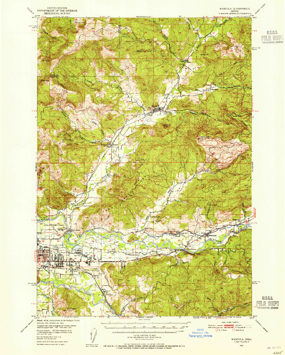 USGS 1:62500-SCALE QUADRANGLE FOR MARCOLA, OR 1950