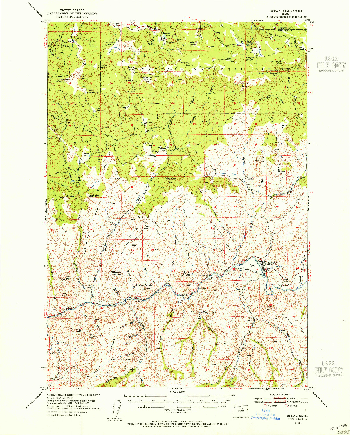 USGS 1:62500-SCALE QUADRANGLE FOR SPRAY, OR 1953