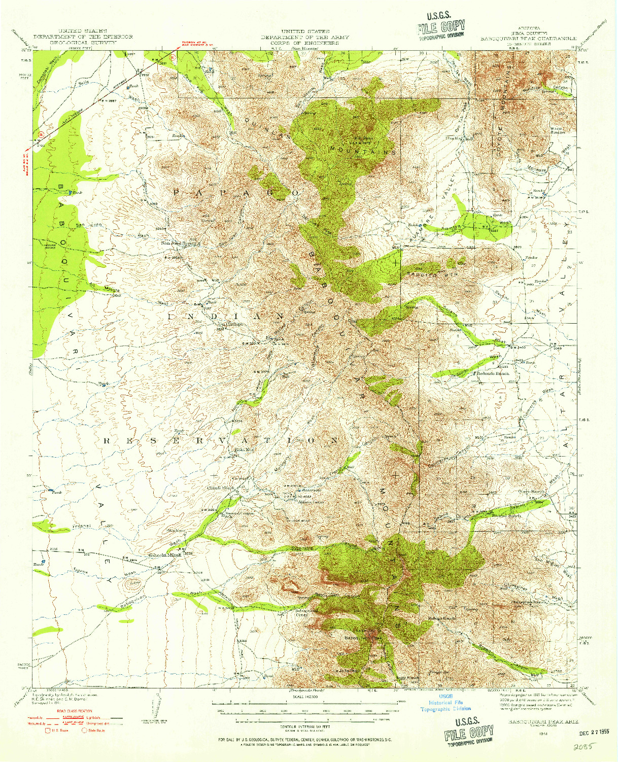 USGS 1:62500-SCALE QUADRANGLE FOR BABOQUIVARI PEAK, AZ 1941