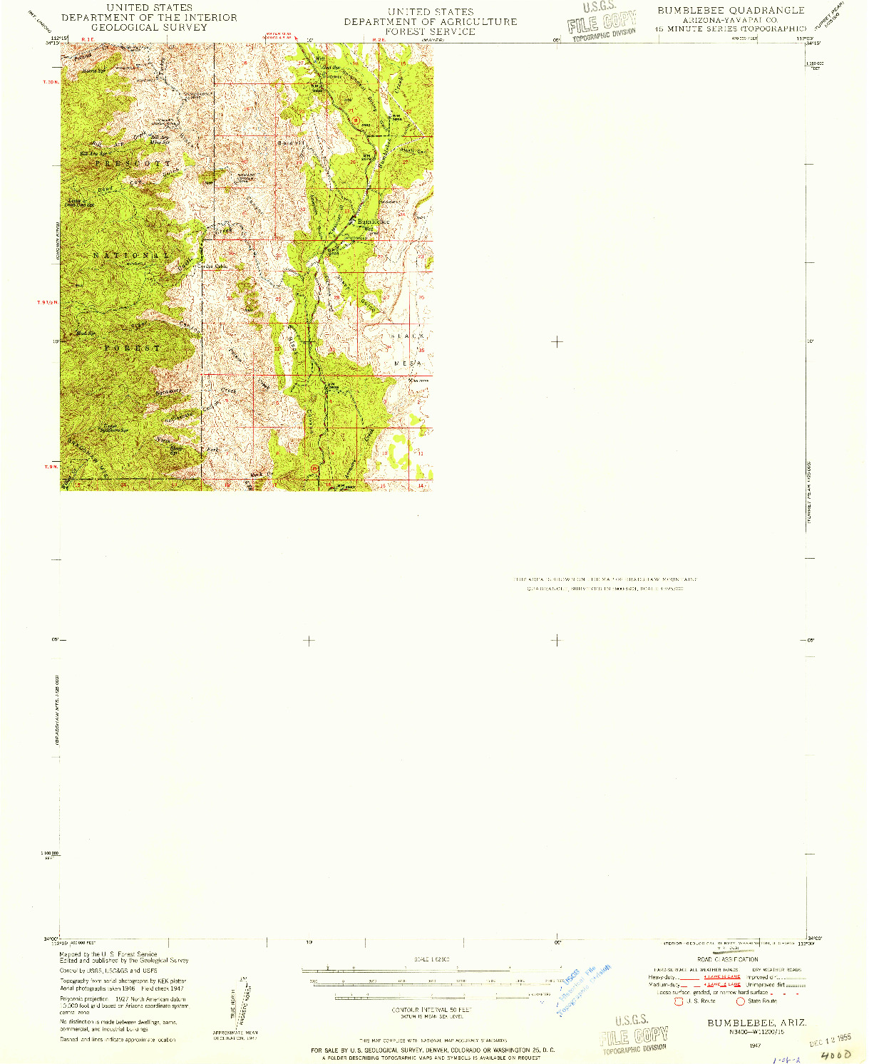 USGS 1:62500-SCALE QUADRANGLE FOR BUMBLEBEE, AZ 1947