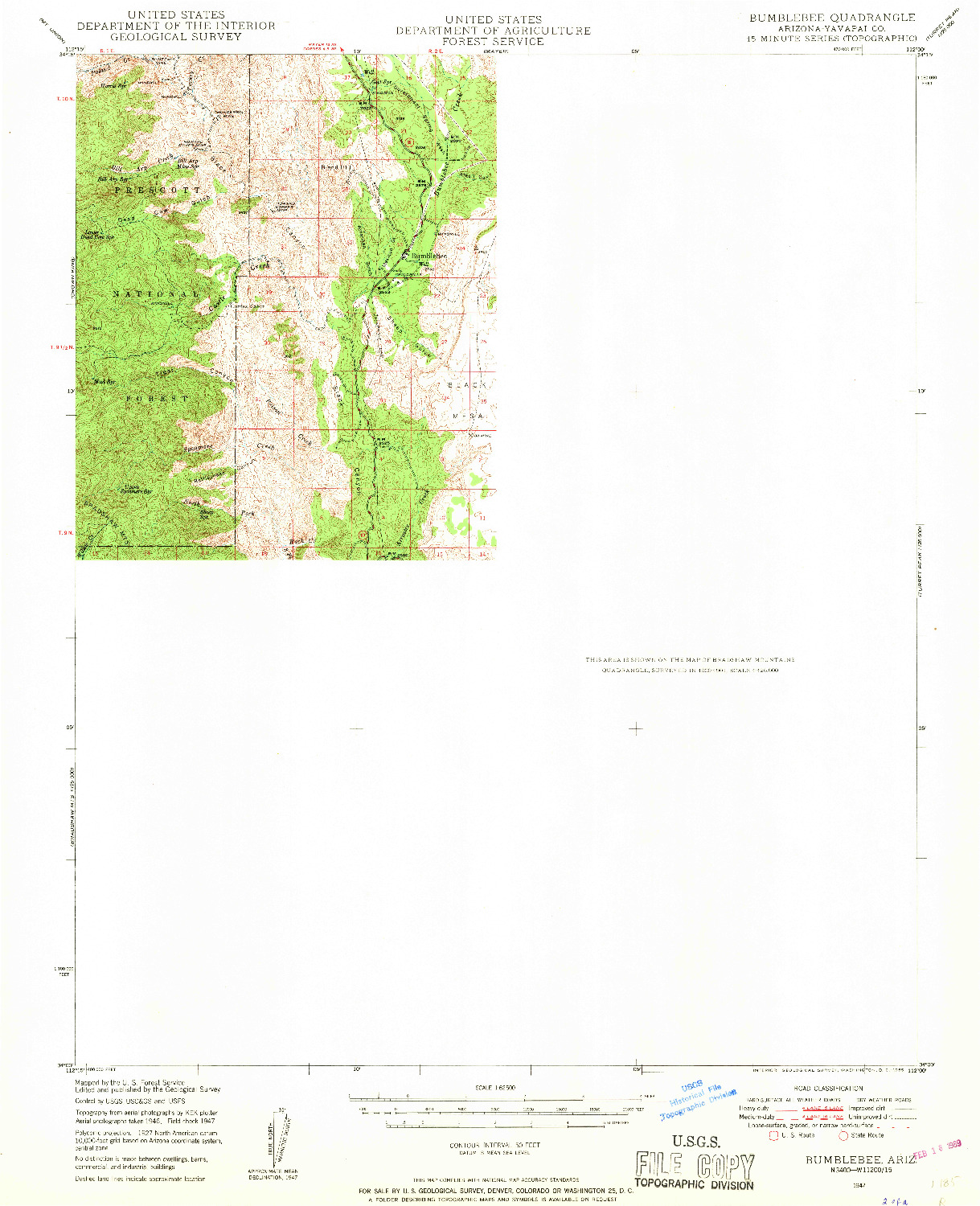 USGS 1:62500-SCALE QUADRANGLE FOR BUMBLEBEE, AZ 1947