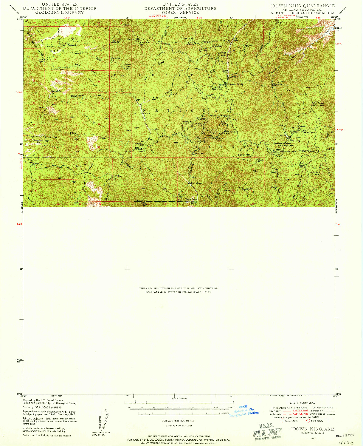 USGS 1:62500-SCALE QUADRANGLE FOR CROWN KING, AZ 1947