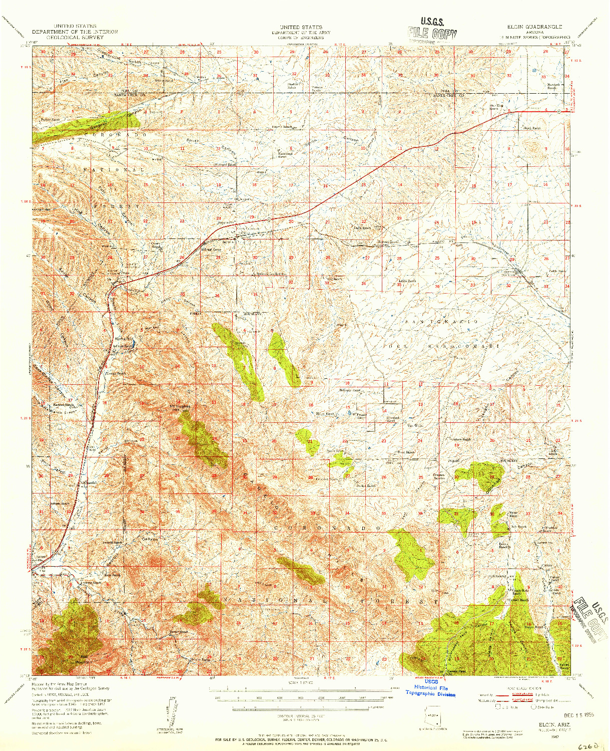 USGS 1:62500-SCALE QUADRANGLE FOR ELGIN, AZ 1947