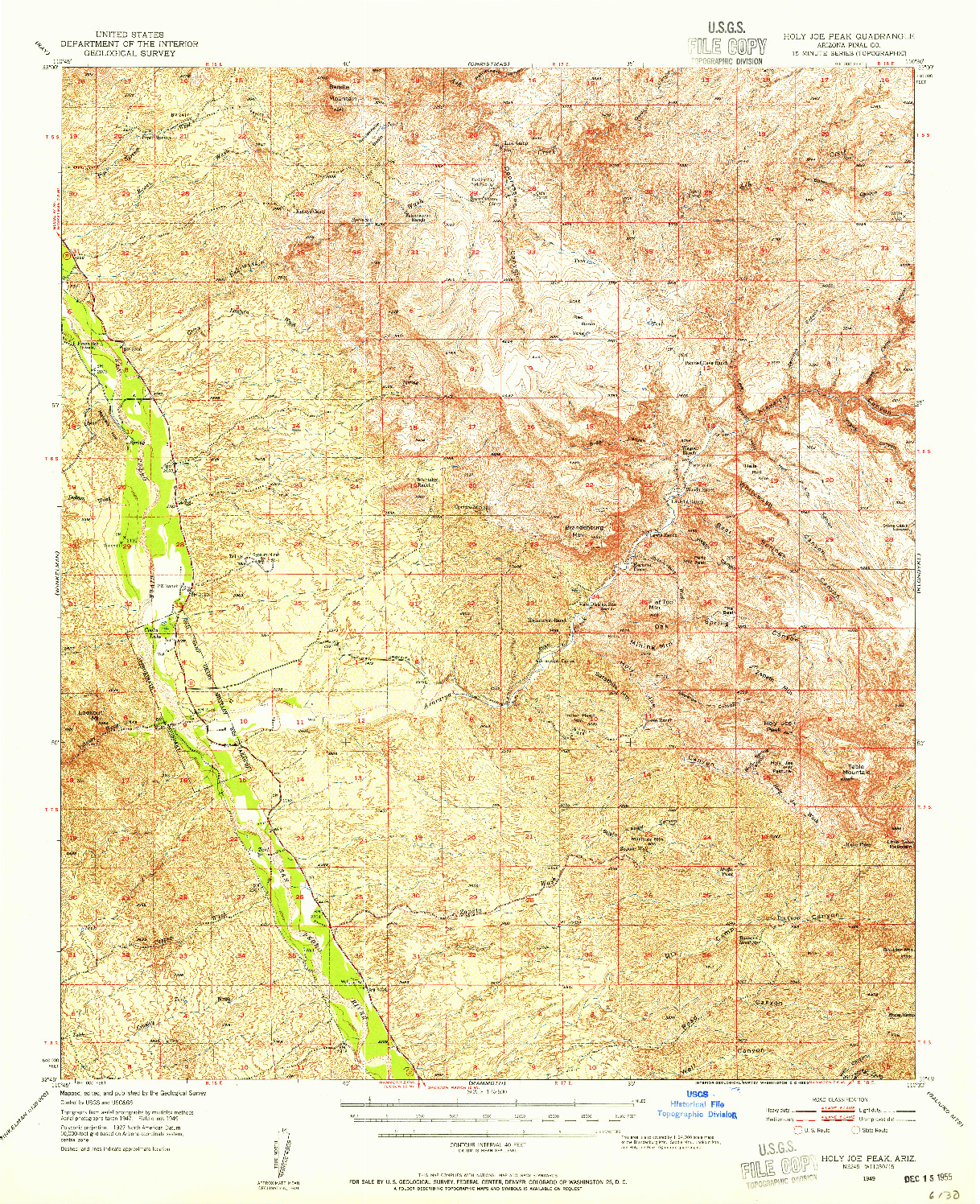 USGS 1:62500-SCALE QUADRANGLE FOR HOLY JOE PEAK, AZ 1949
