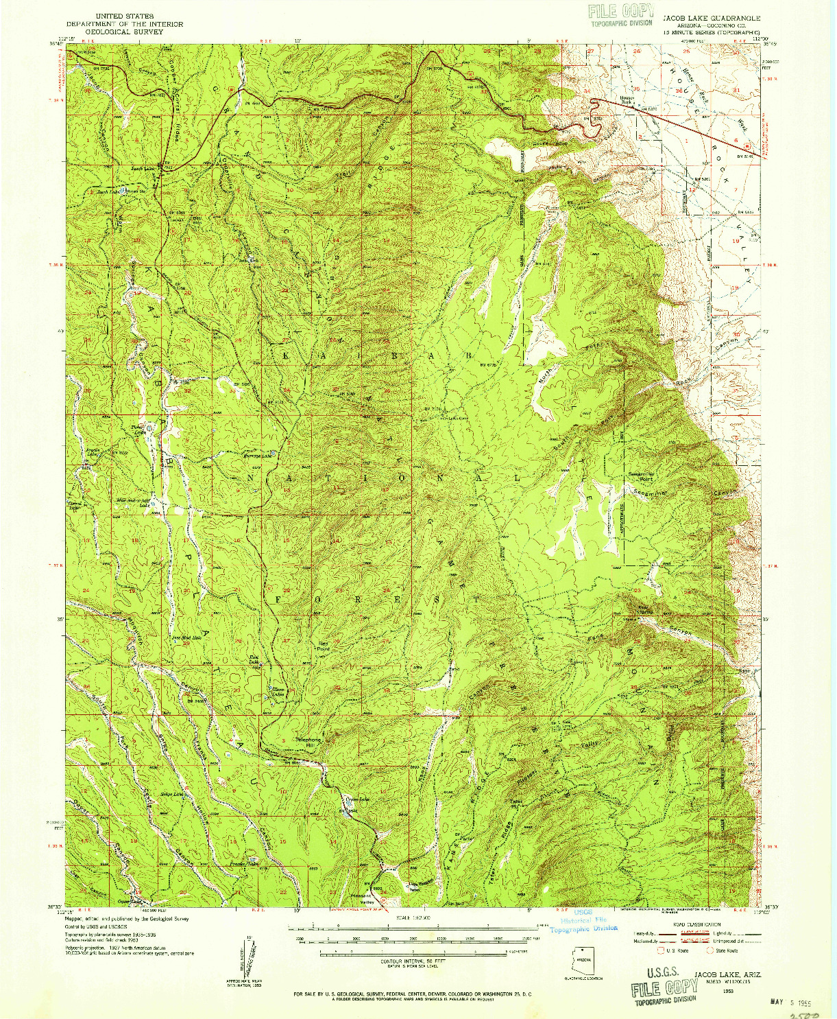 USGS 1:62500-SCALE QUADRANGLE FOR JACOBS LAKE, AZ 1953