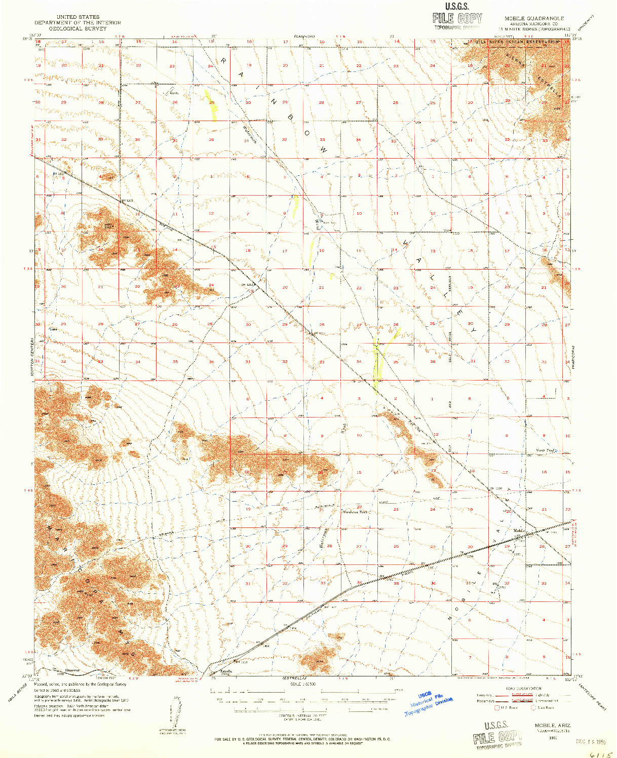 USGS 1:62500-SCALE QUADRANGLE FOR MOBILE, AZ 1951