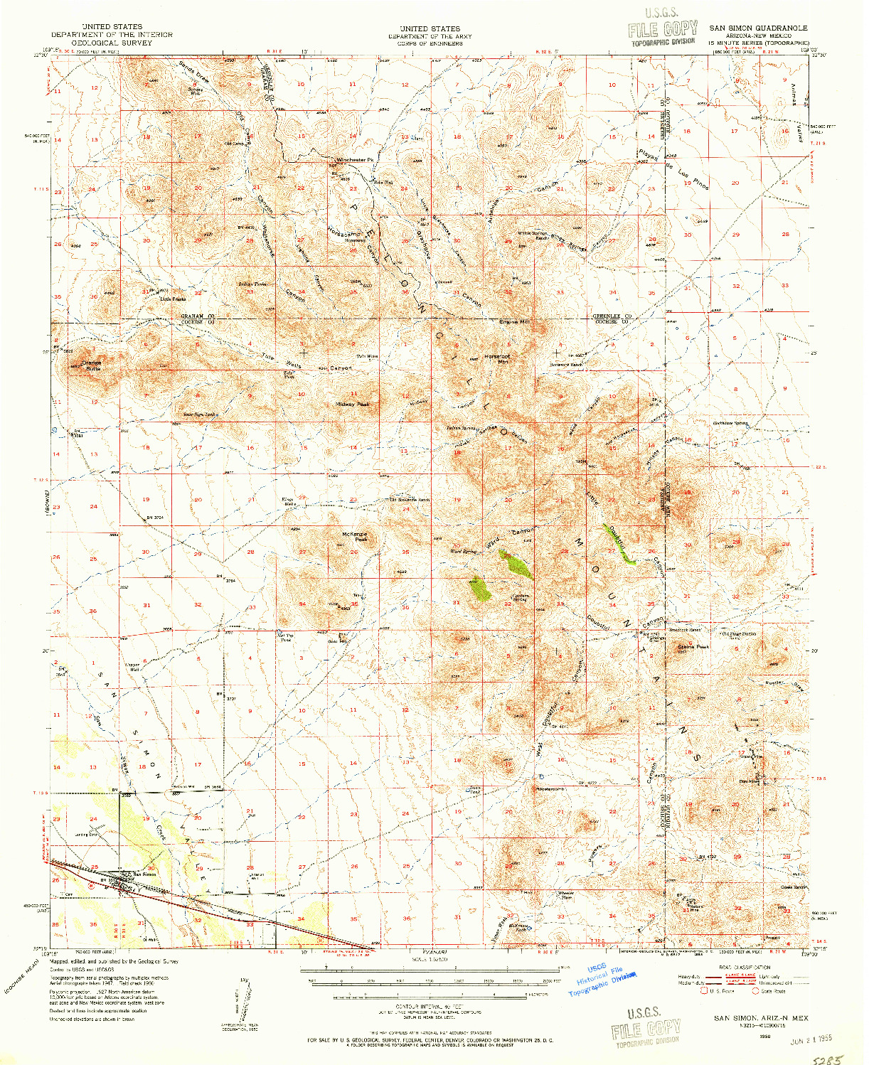 USGS 1:62500-SCALE QUADRANGLE FOR SAN SIMON, AZ 1950