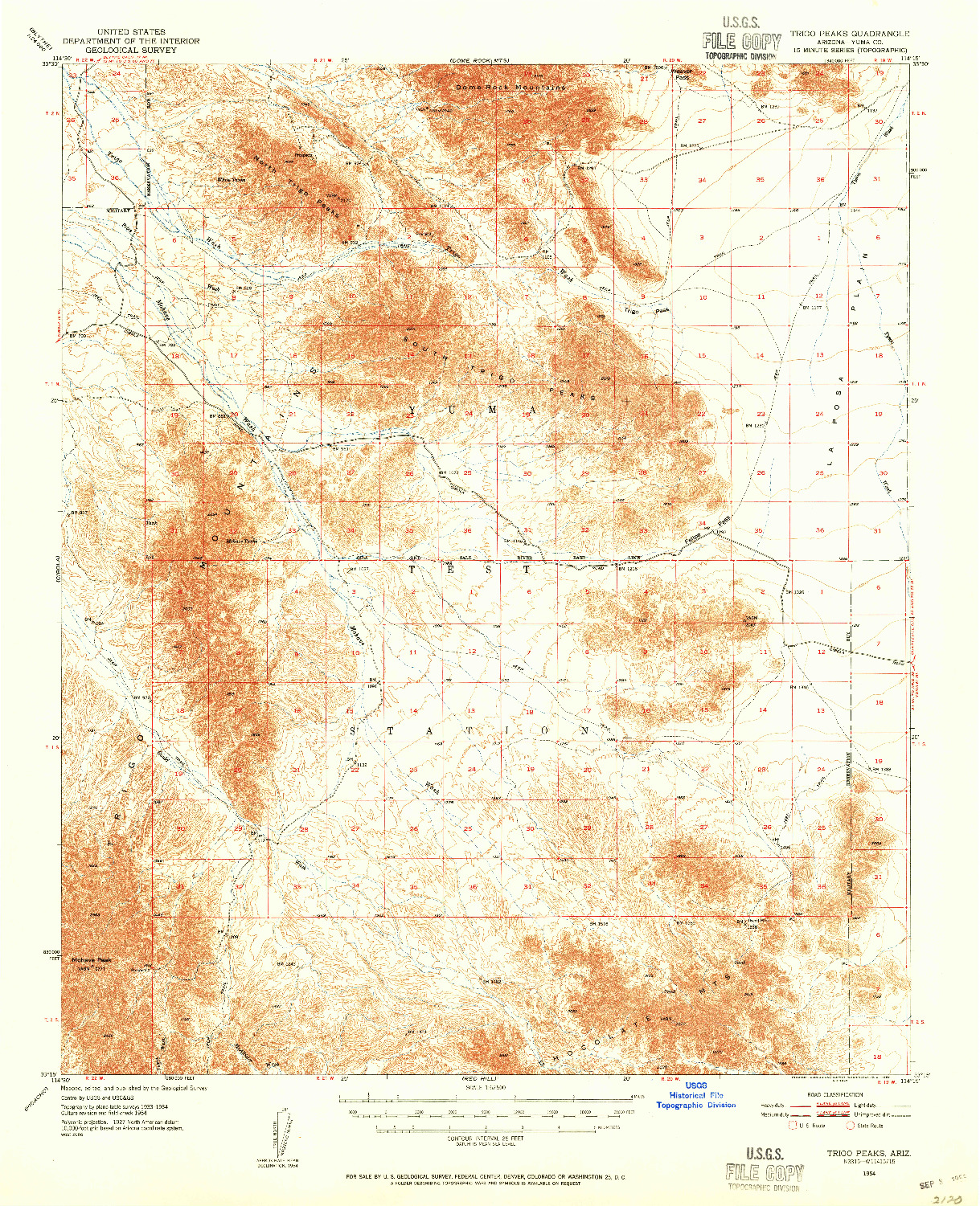 USGS 1:62500-SCALE QUADRANGLE FOR TRIGO PEAKS, AZ 1954