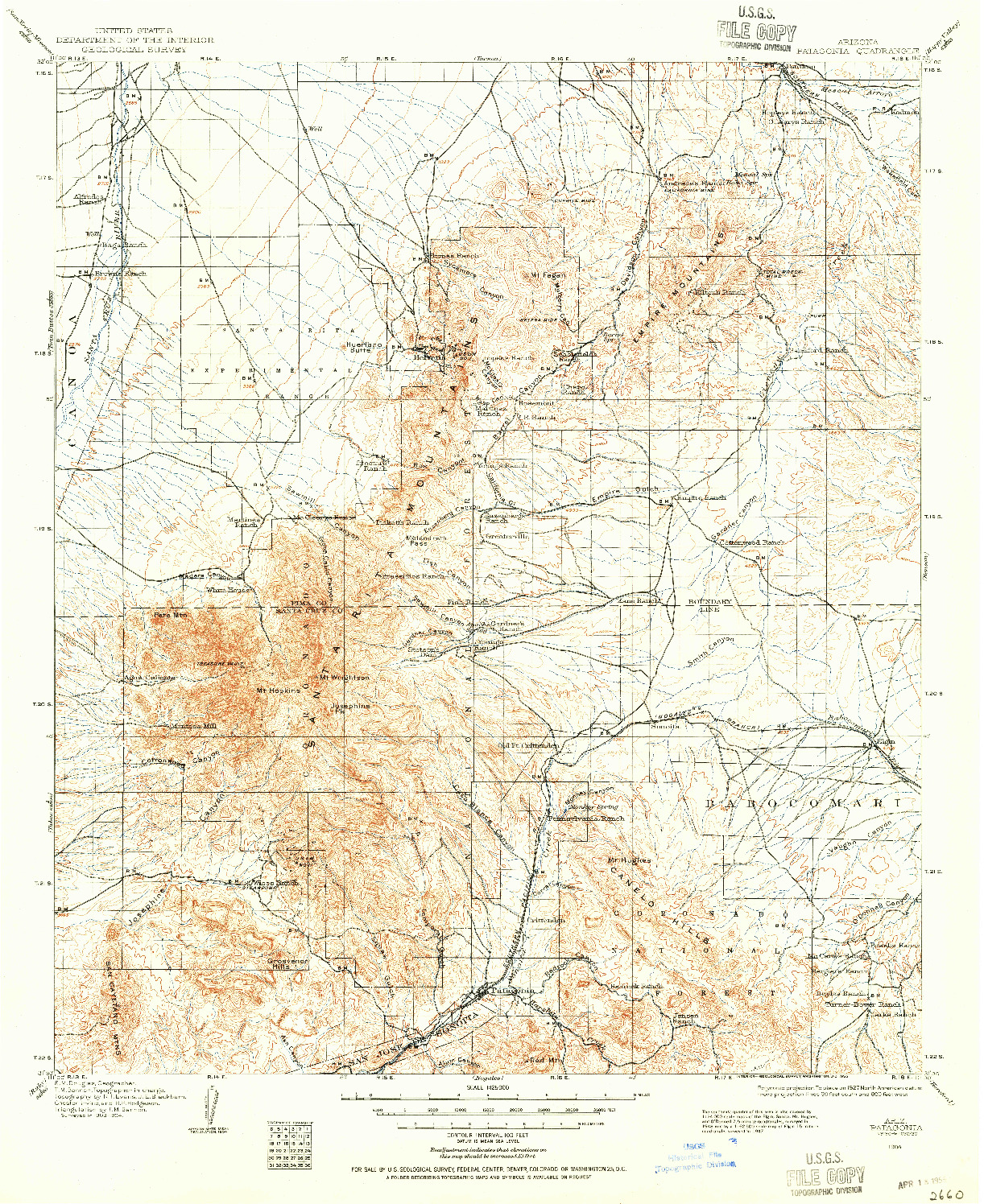 USGS 1:125000-SCALE QUADRANGLE FOR PATAGONIA, AZ 1904
