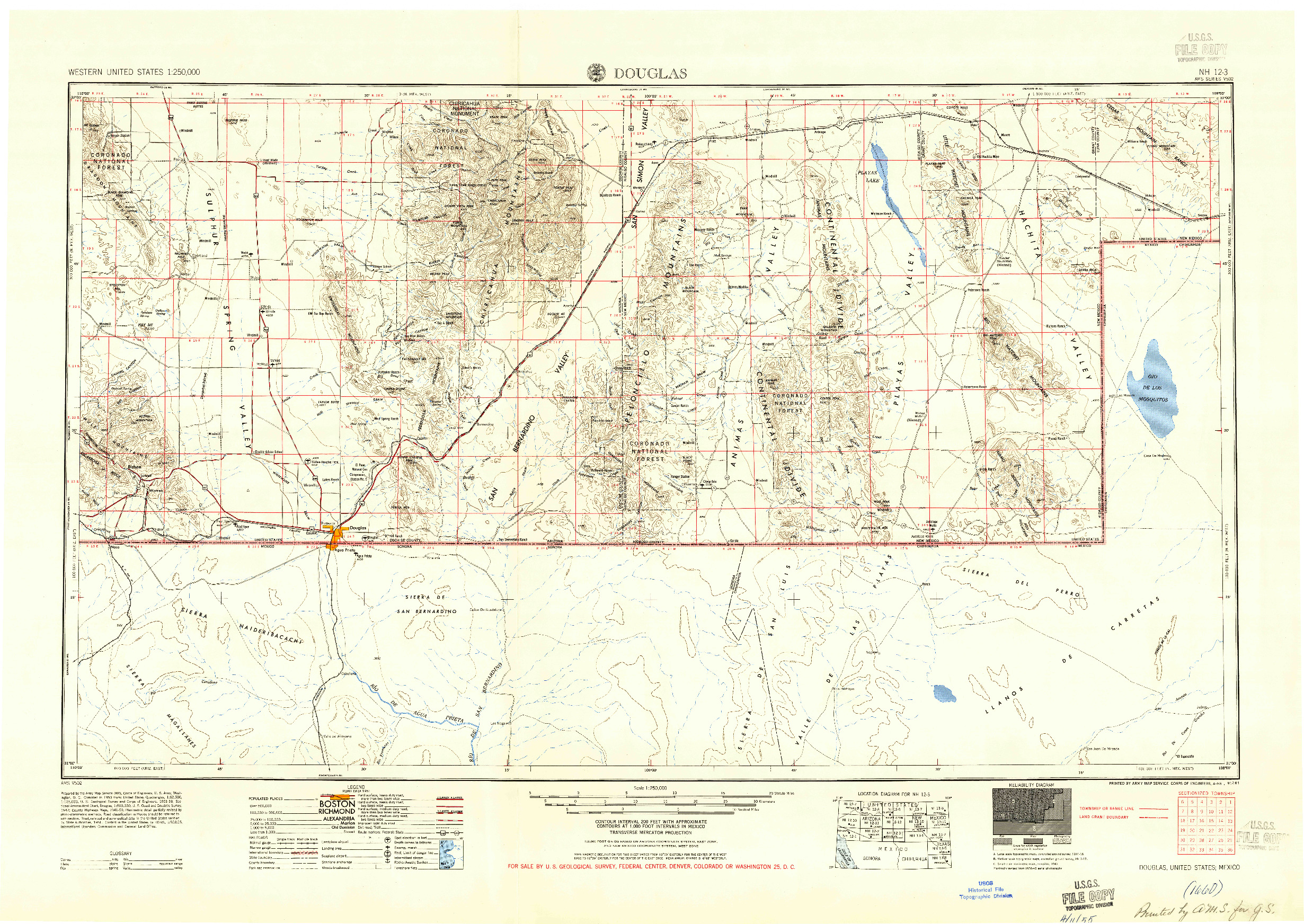 USGS 1:250000-SCALE QUADRANGLE FOR DOUGLAS, AZ 1955