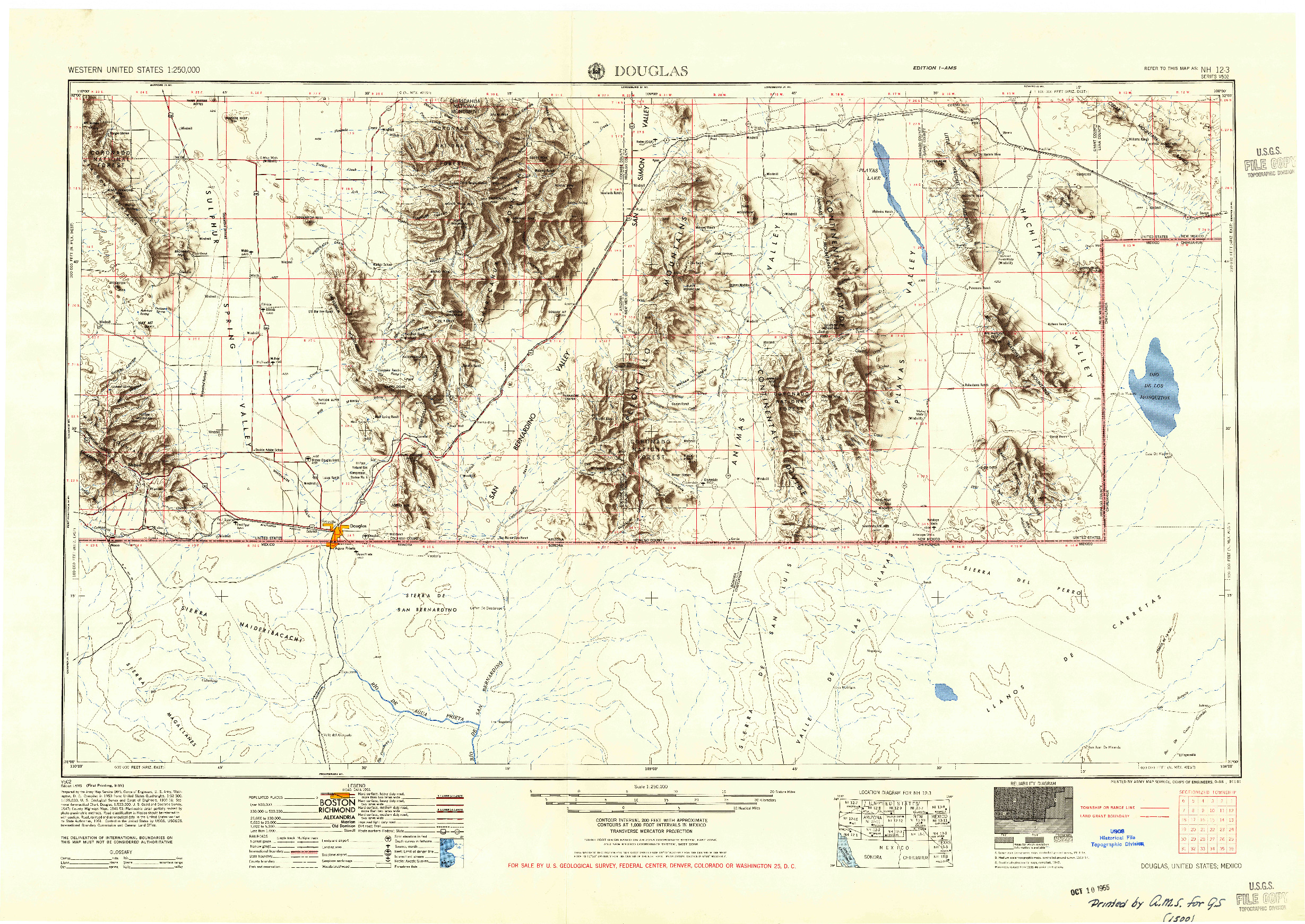 USGS 1:250000-SCALE QUADRANGLE FOR DOUGLAS, AZ 1955