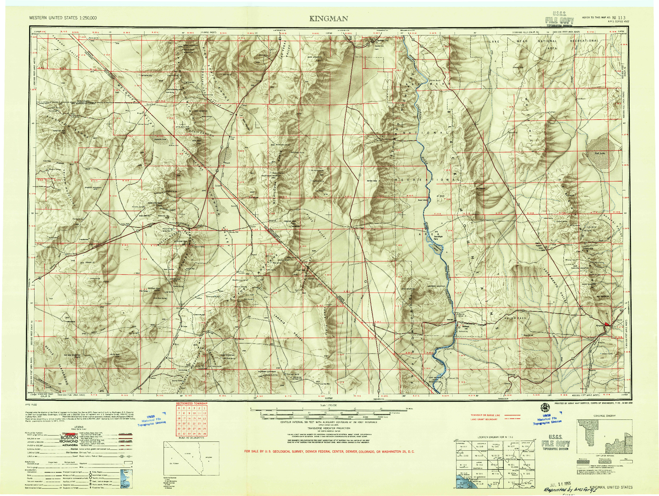 USGS 1:250000-SCALE QUADRANGLE FOR KINGMAN, AZ 1955
