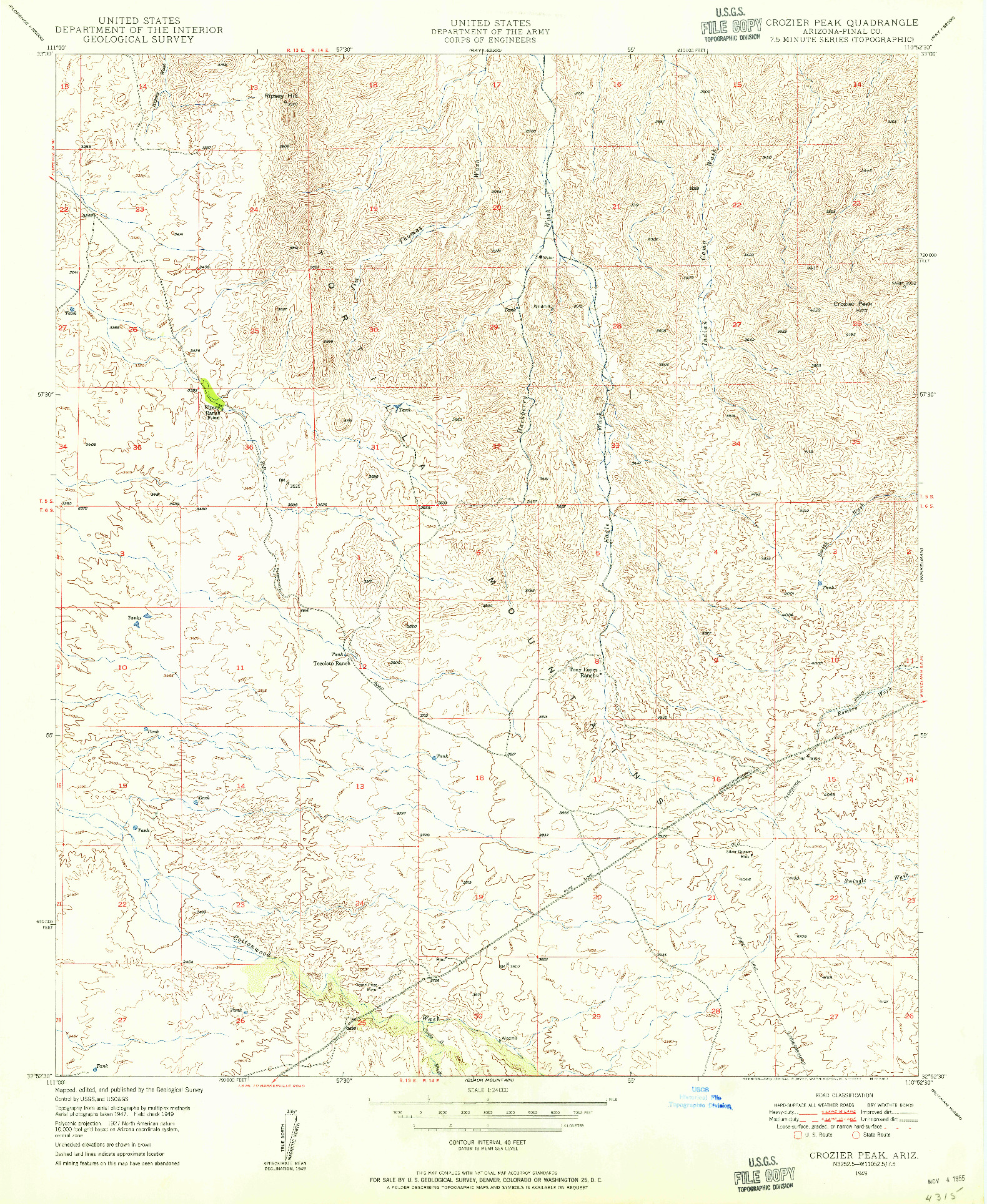 USGS 1:24000-SCALE QUADRANGLE FOR CROZIER PEAK, AZ 1949