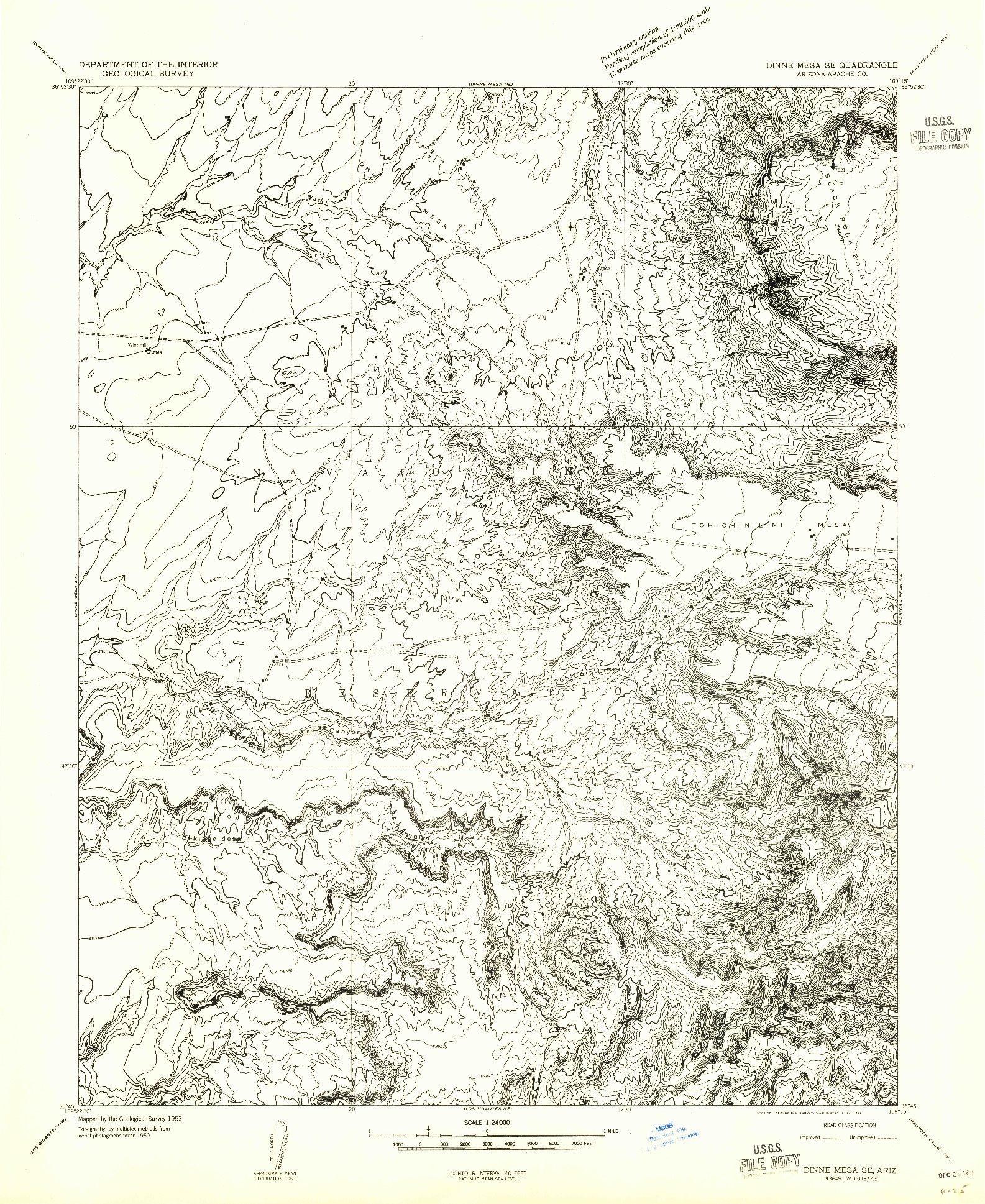 USGS 1:24000-SCALE QUADRANGLE FOR DINNE MESA SE, AZ 1953