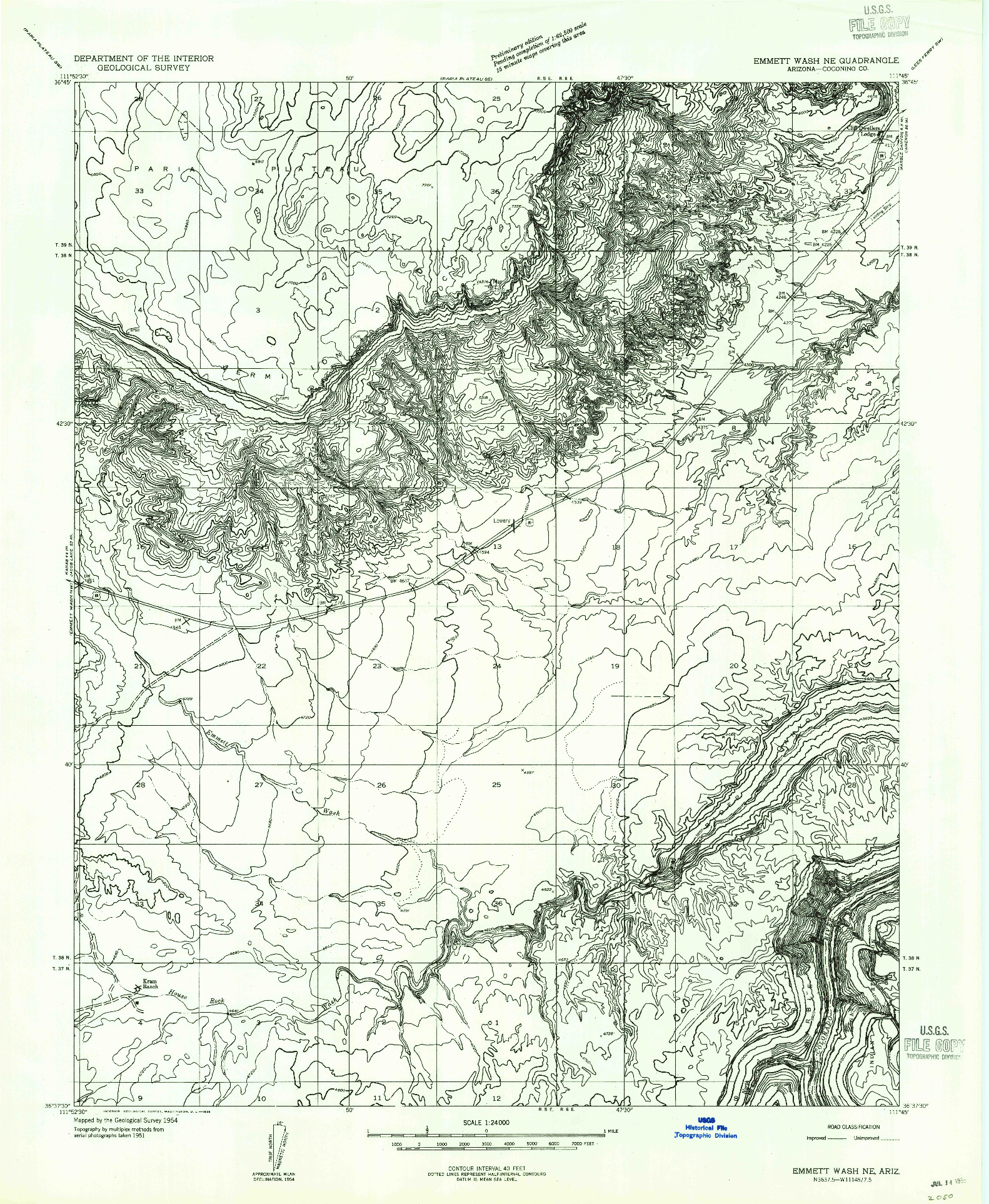 USGS 1:24000-SCALE QUADRANGLE FOR EMMETT WASH NE, AZ 1954