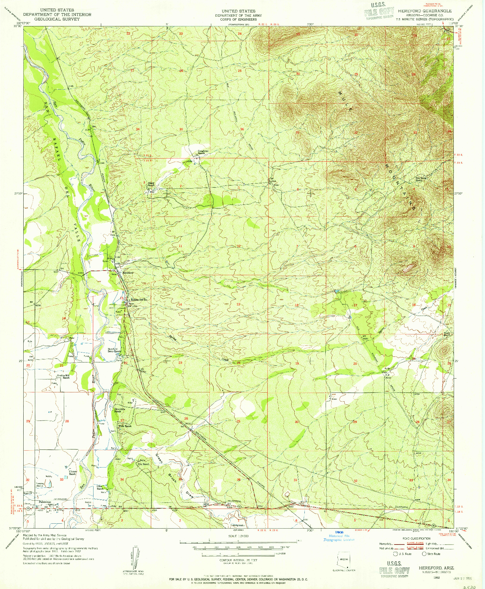 USGS 1:24000-SCALE QUADRANGLE FOR HEREFORD, AZ 1952