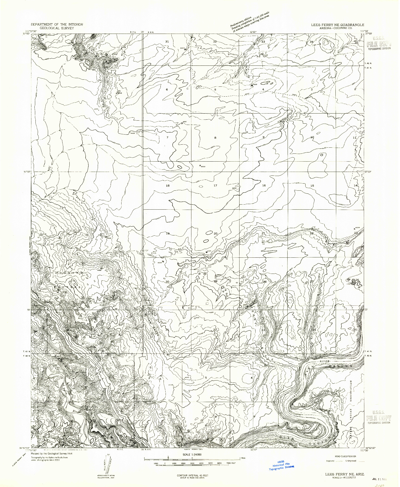 USGS 1:24000-SCALE QUADRANGLE FOR LEES FERRY NE, AZ 1951