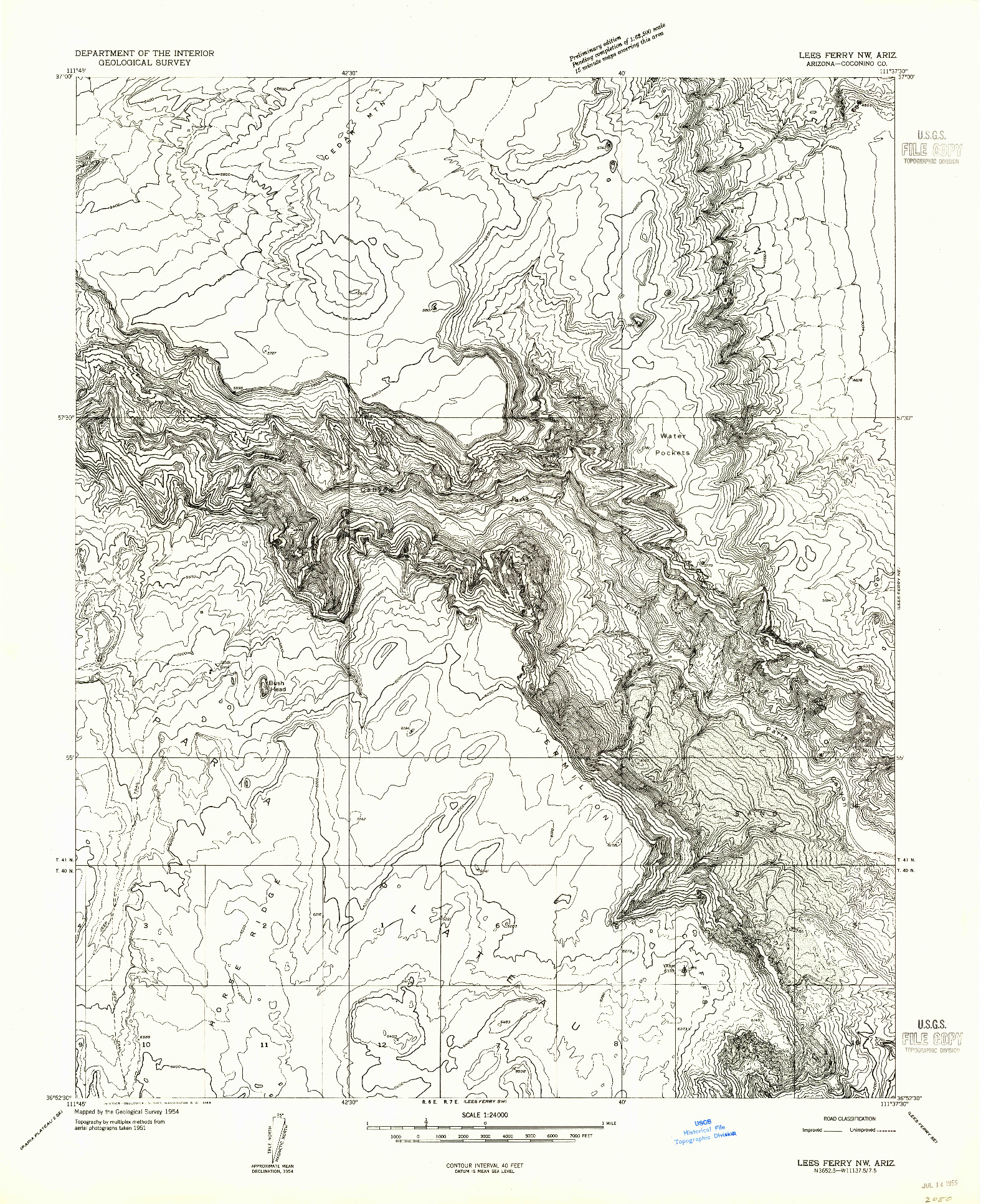 USGS 1:24000-SCALE QUADRANGLE FOR LEES FERRY NW, AZ 1954