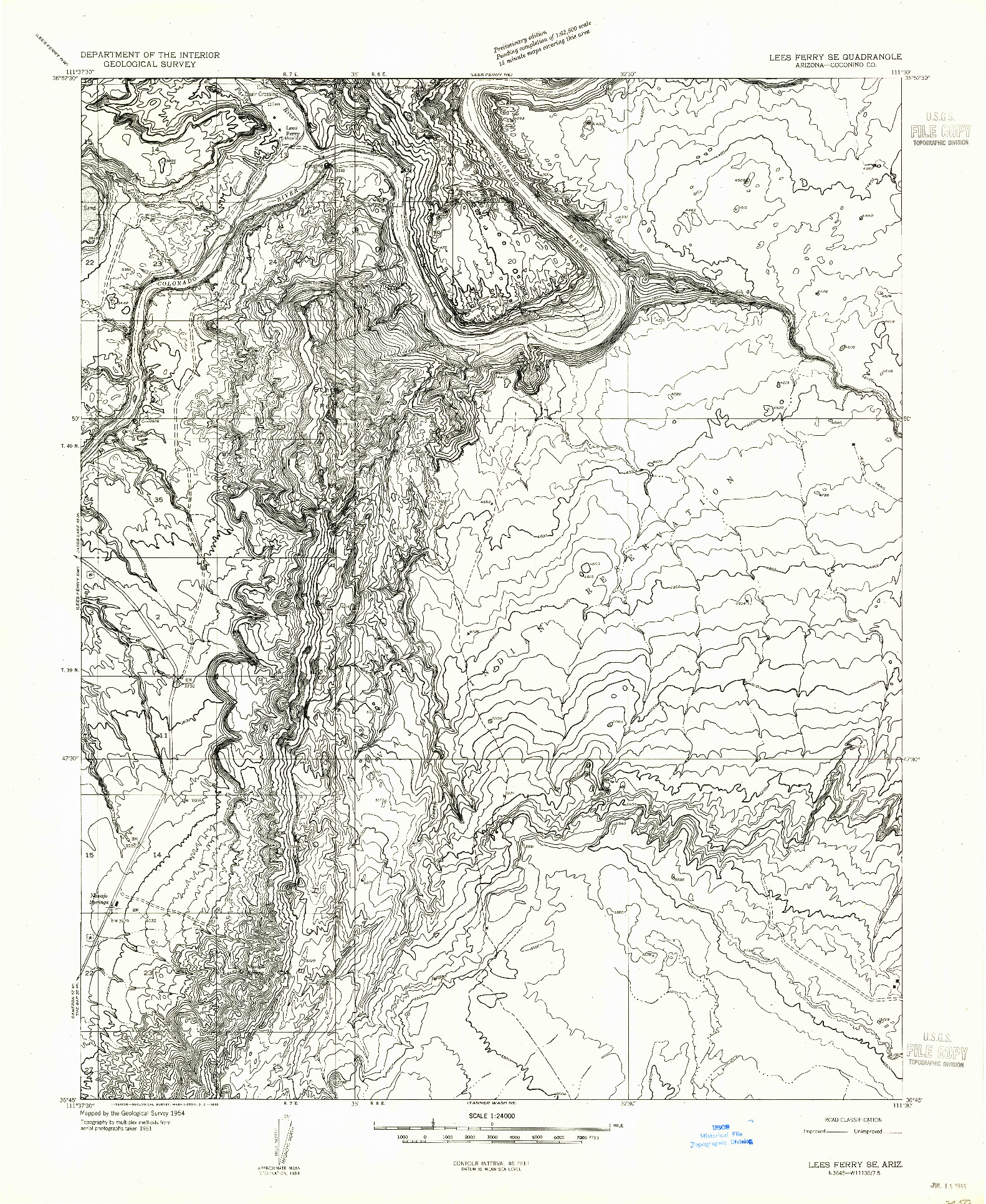 USGS 1:24000-SCALE QUADRANGLE FOR LEES FERRY SE, AZ 1954