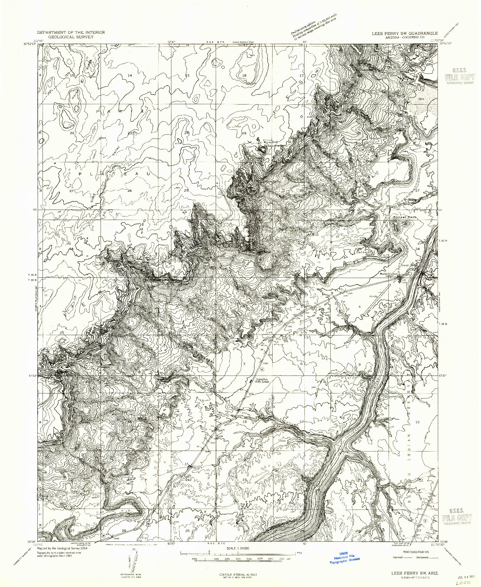 USGS 1:24000-SCALE QUADRANGLE FOR LEES FERRY SW, AZ 1954