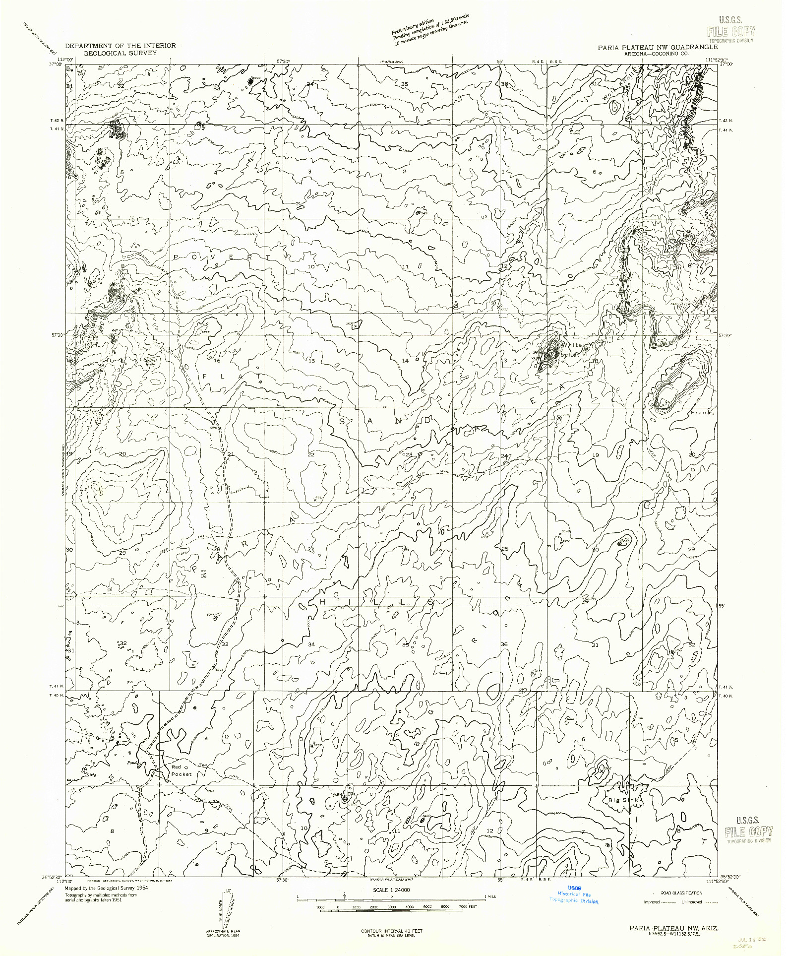 USGS 1:24000-SCALE QUADRANGLE FOR PARIA PLATEAU NW, AZ 1954