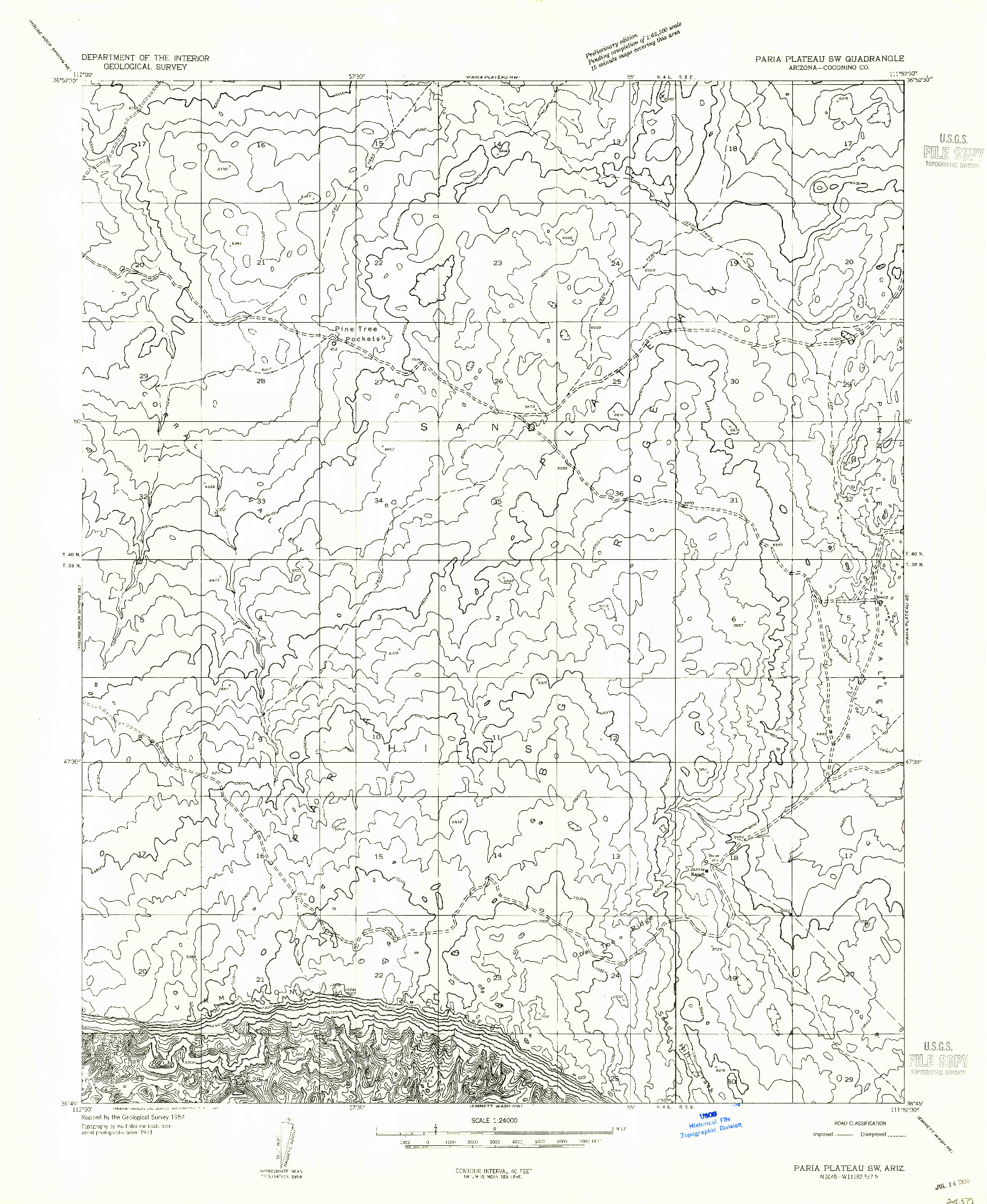 USGS 1:24000-SCALE QUADRANGLE FOR PARIA PLATEAU SW, AZ 1954