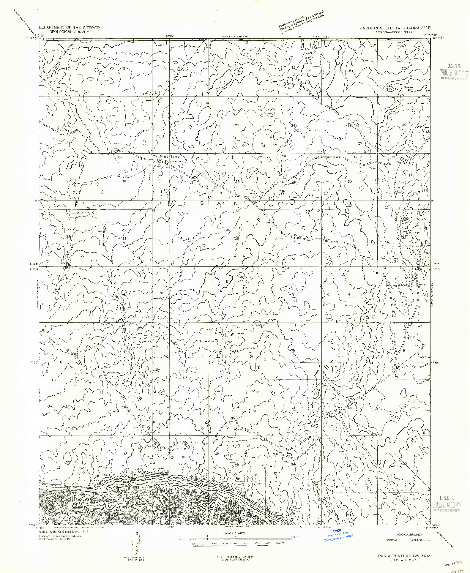 USGS 1:24000-SCALE QUADRANGLE FOR PARIA PLATEAU SW, AZ 1954