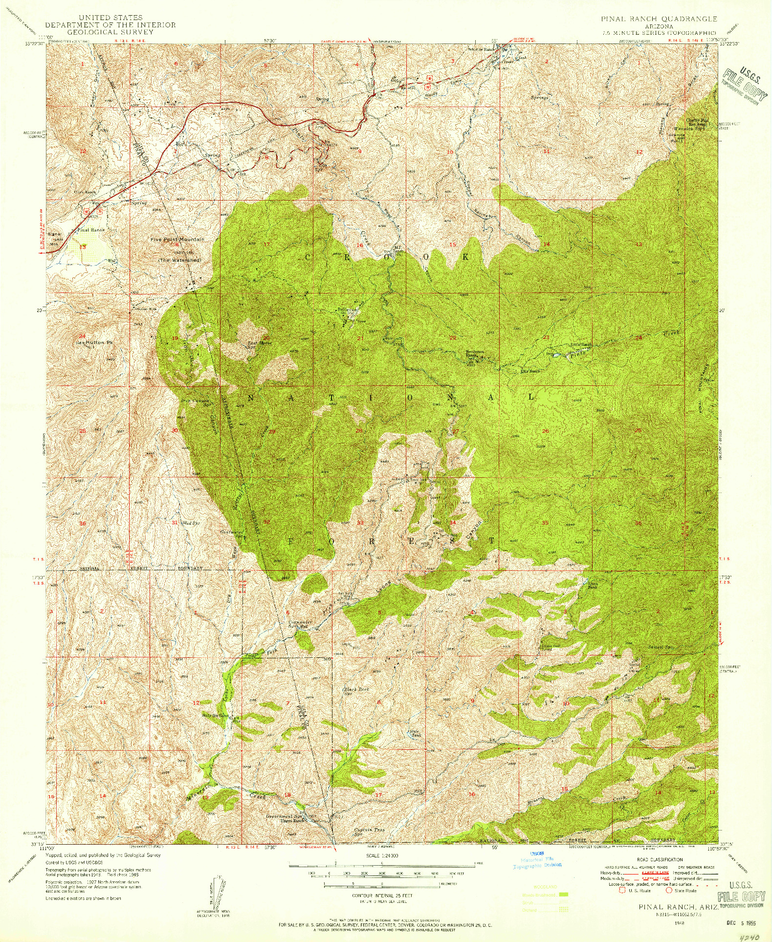 USGS 1:24000-SCALE QUADRANGLE FOR PINAL RANCH, AZ 1948