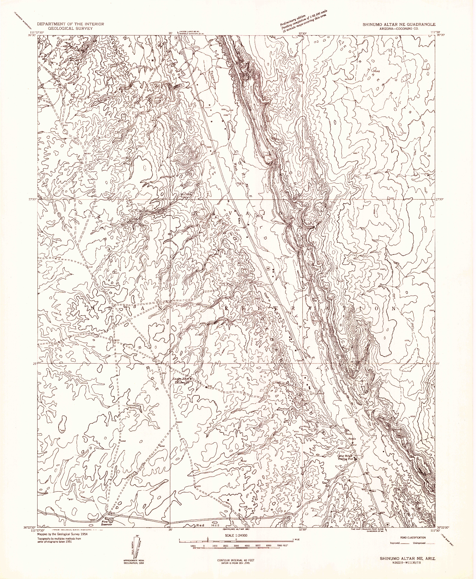 USGS 1:24000-SCALE QUADRANGLE FOR SHINUMO ALTAR NE, AZ 1954
