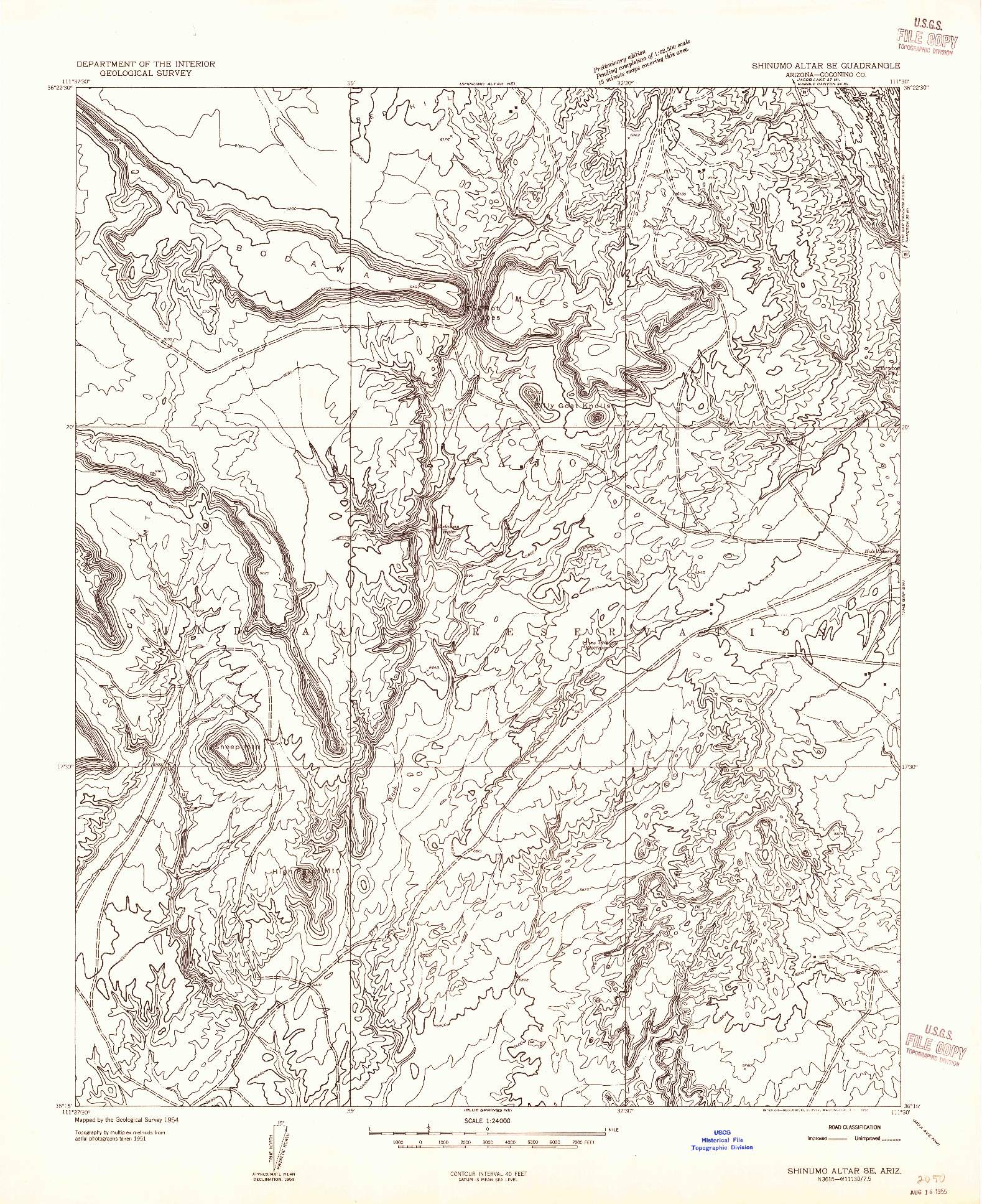 USGS 1:24000-SCALE QUADRANGLE FOR SHINUMO ALTAR SE, AZ 1954