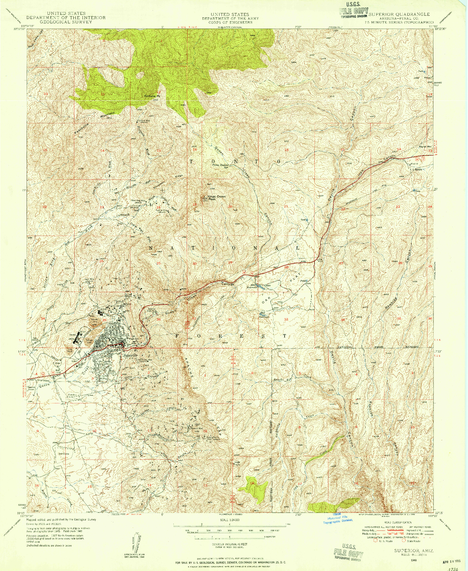 USGS 1:24000-SCALE QUADRANGLE FOR SUPERIOR, AZ 1948