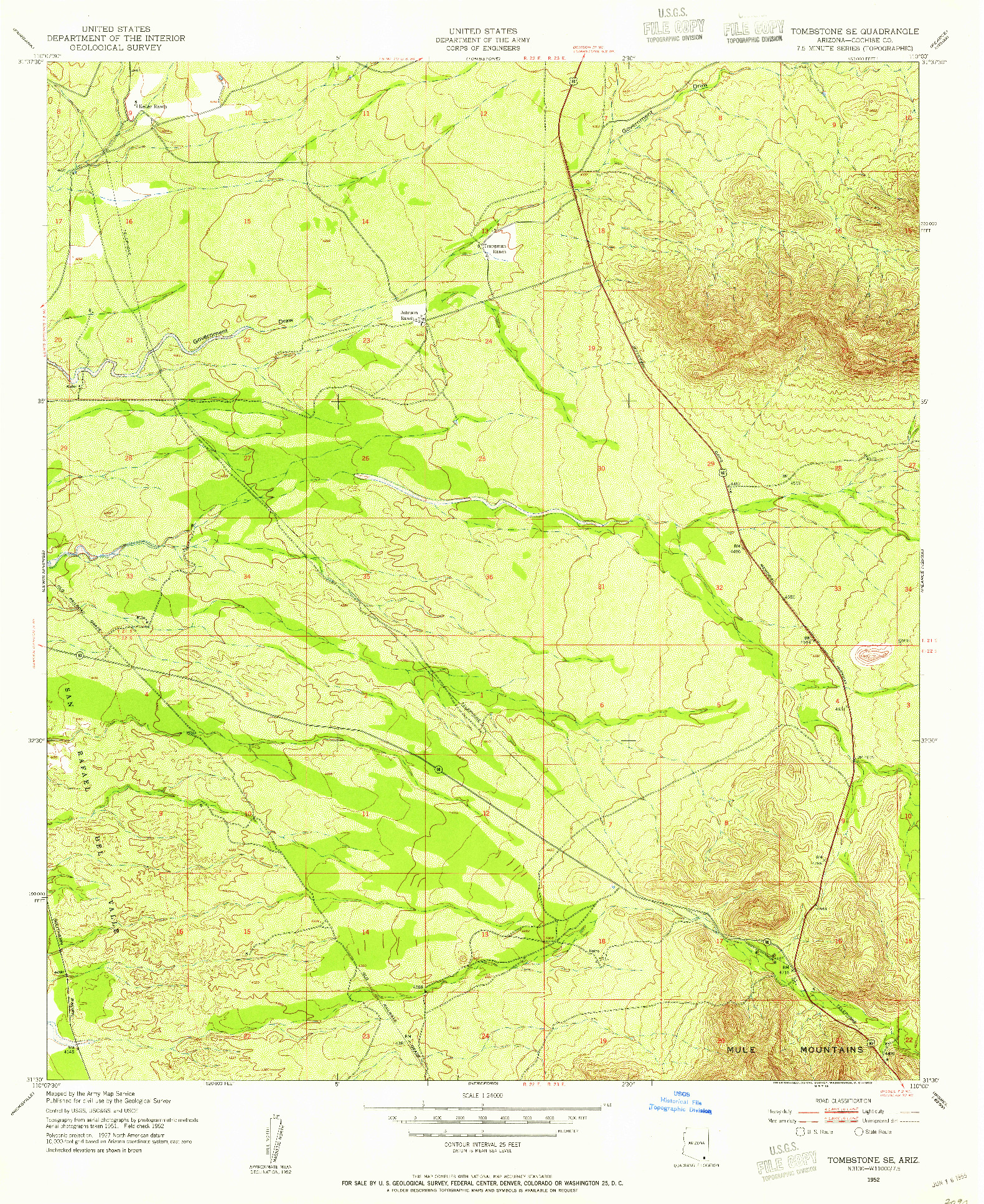 USGS 1:24000-SCALE QUADRANGLE FOR TOMBSTONE SE, AZ 1952