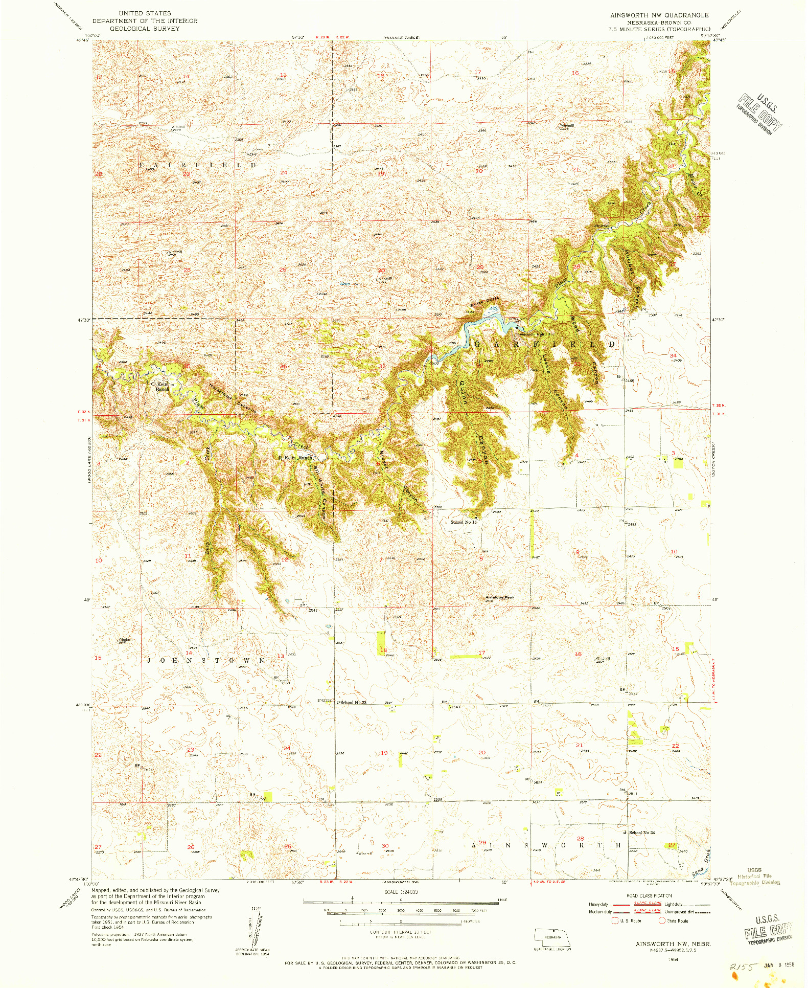 USGS 1:24000-SCALE QUADRANGLE FOR AINSWORTH NW, NE 1954