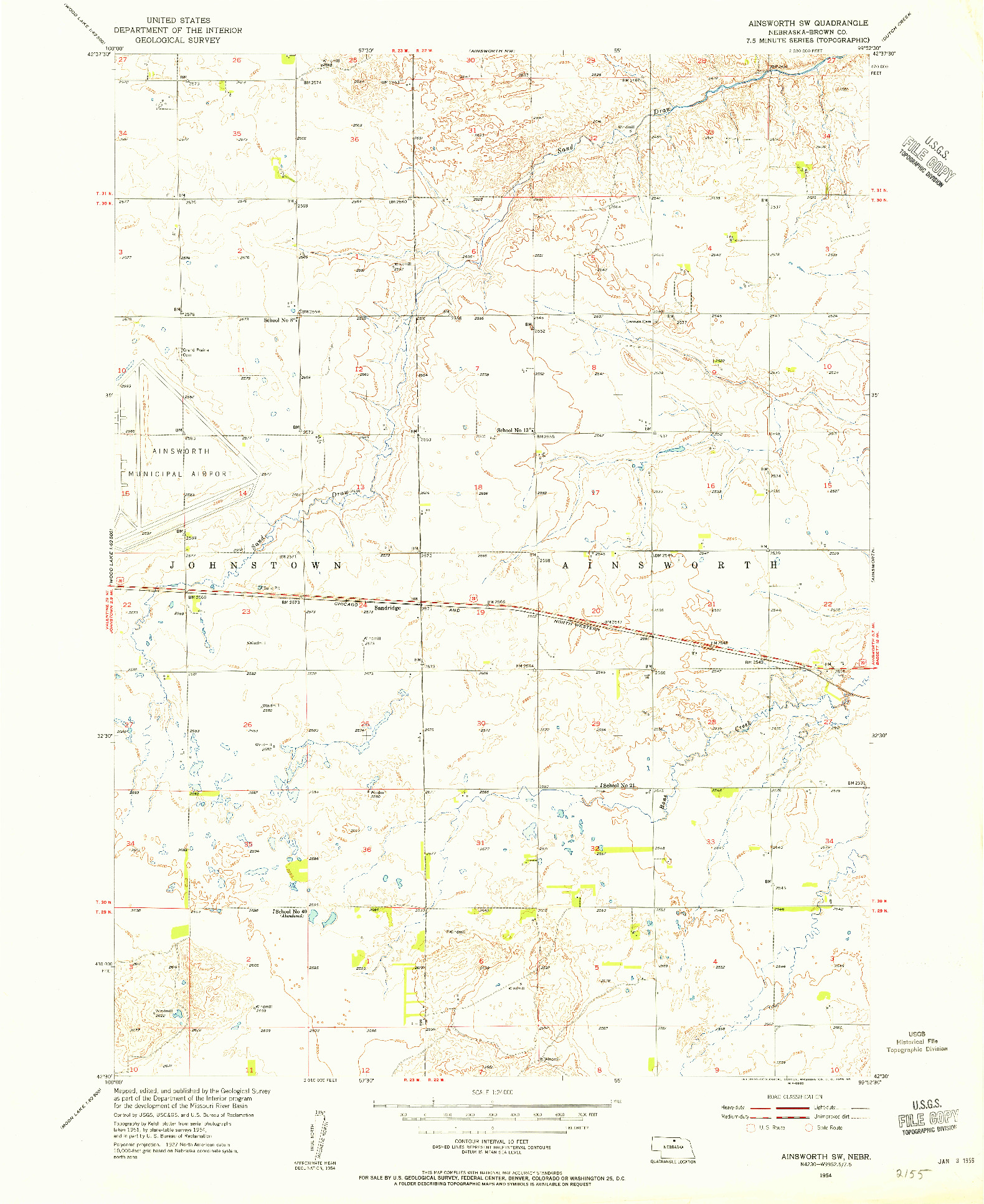 USGS 1:24000-SCALE QUADRANGLE FOR AINSWORTH SW, NE 1954