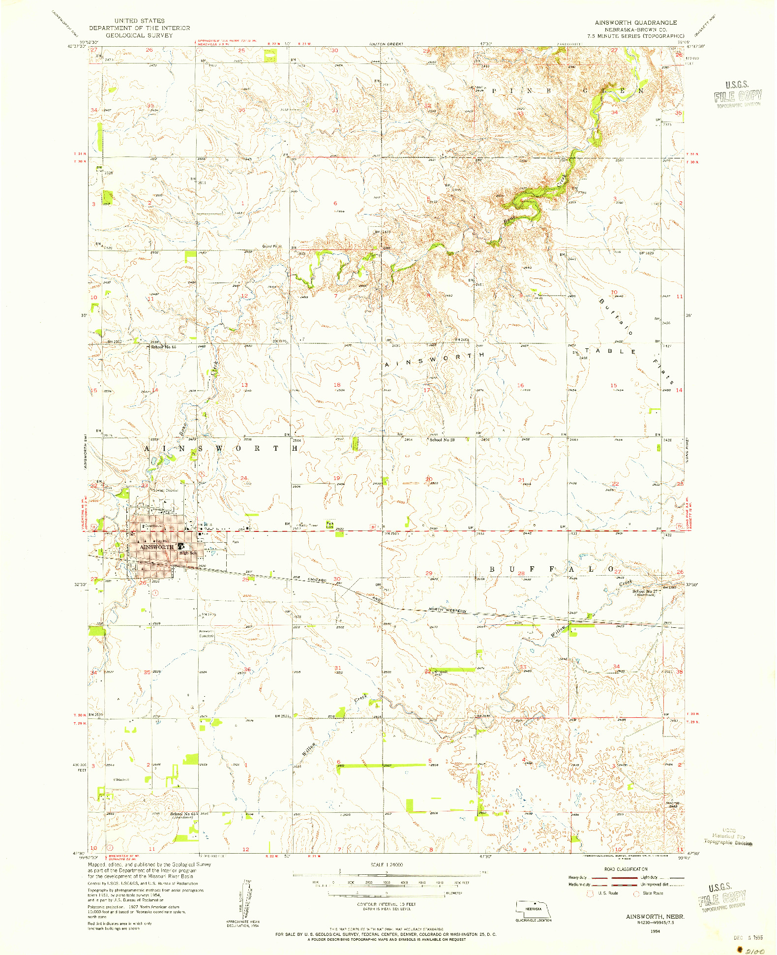 USGS 1:24000-SCALE QUADRANGLE FOR AINSWORTH, NE 1954