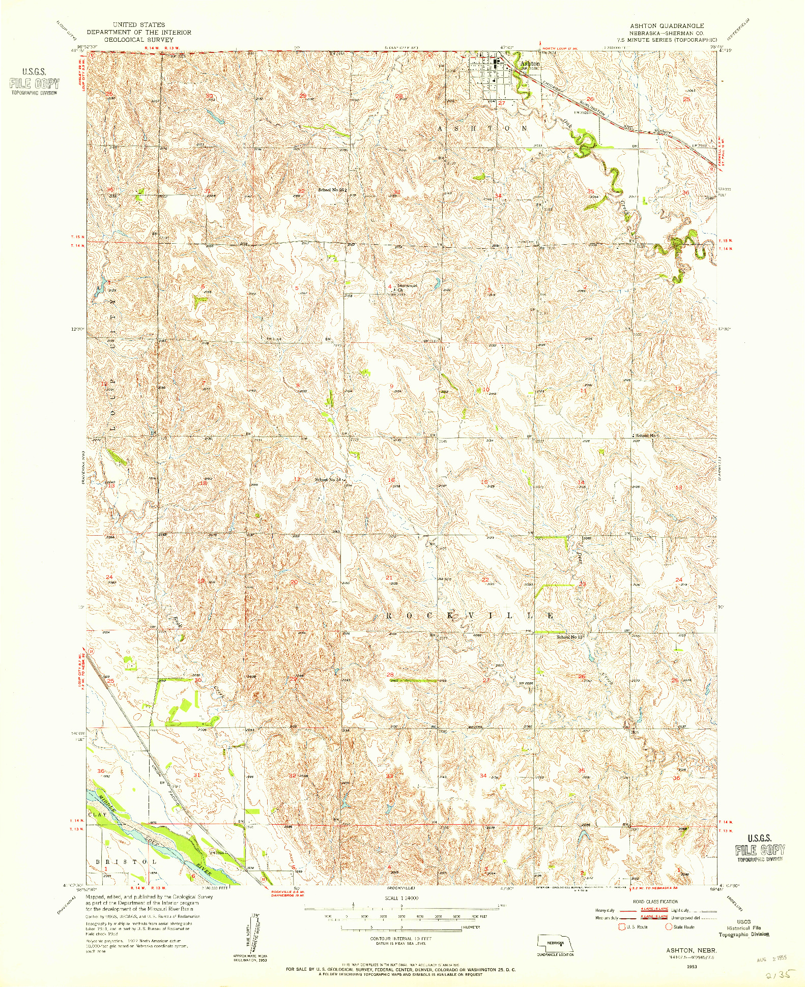 USGS 1:24000-SCALE QUADRANGLE FOR ASHTON, NE 1953