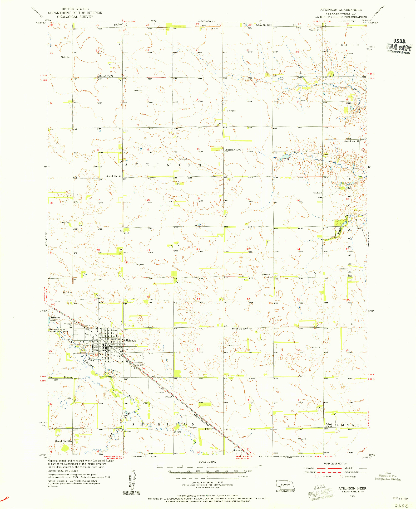USGS 1:24000-SCALE QUADRANGLE FOR ATKINSON, NE 1954