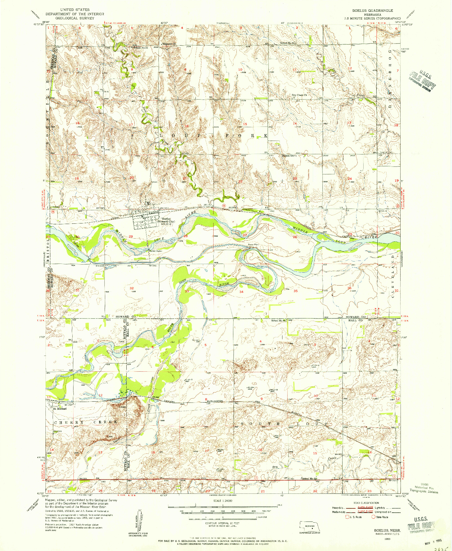 USGS 1:24000-SCALE QUADRANGLE FOR BOELUS, NE 1953